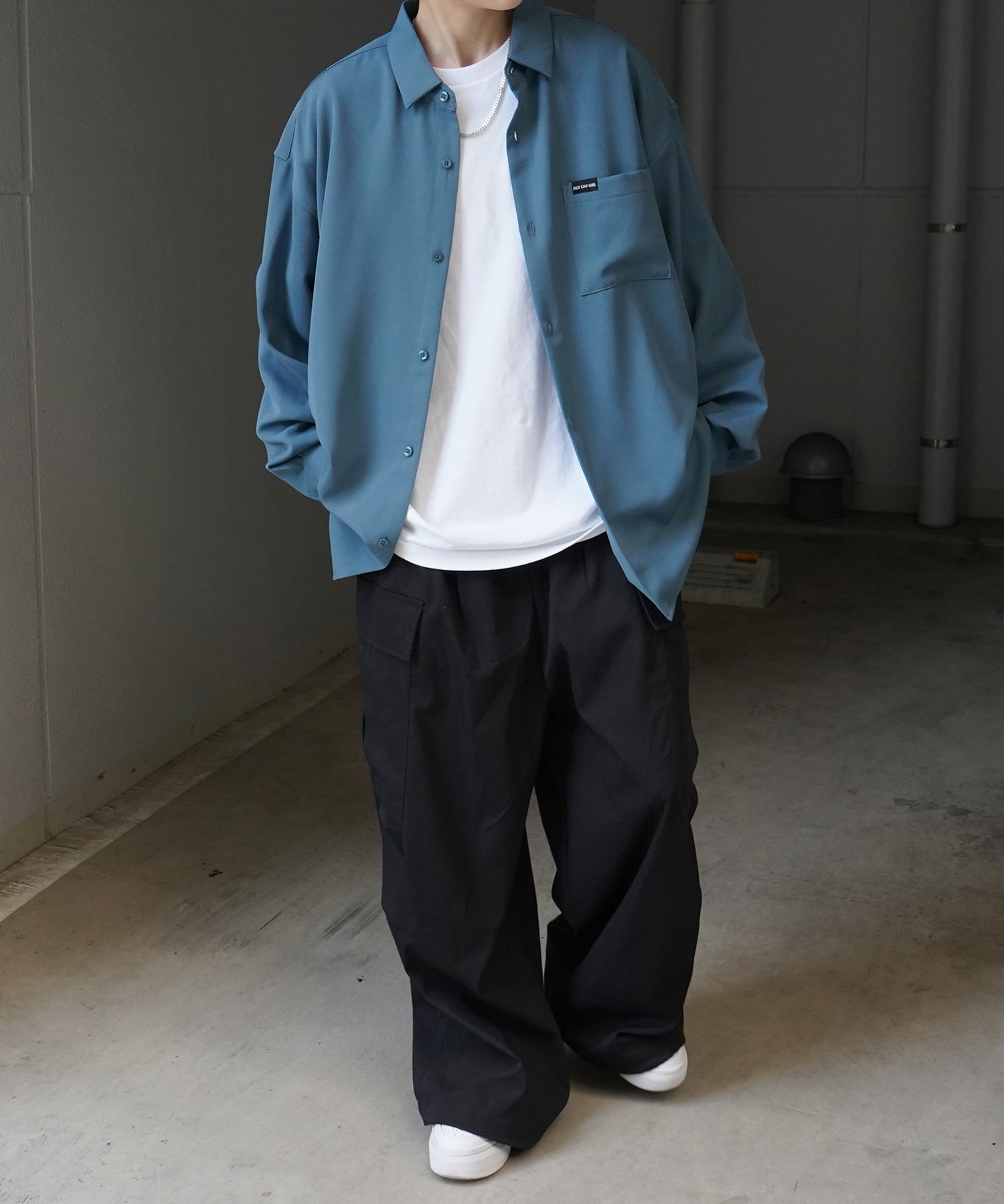 【RED CAP GIRL】25SS バックプリント クレリック 配色 ビッグシルエット長袖シャツ