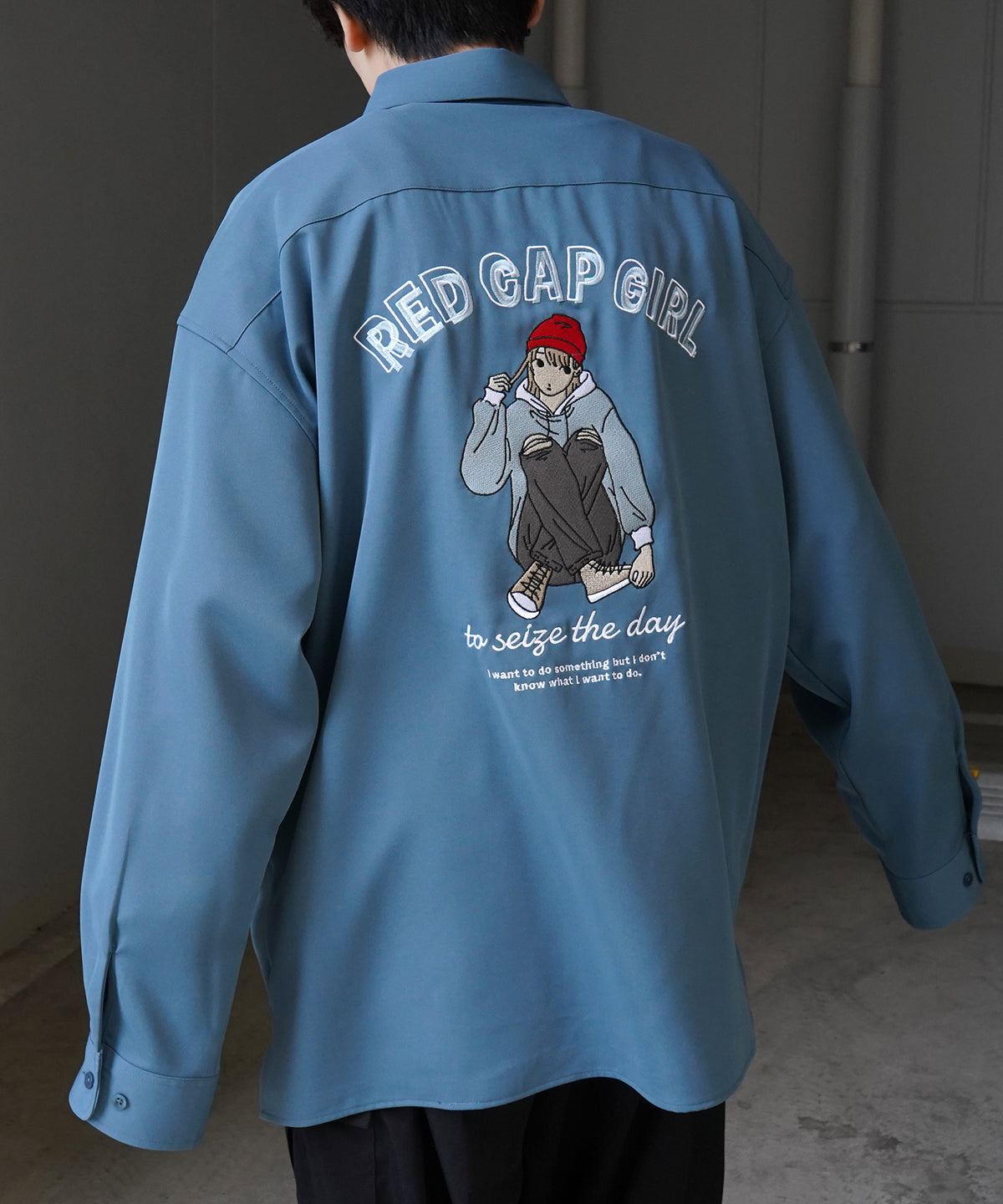 【RED CAP GIRL】25SS バックプリント クレリック 配色 ビッグシルエット長袖シャツ