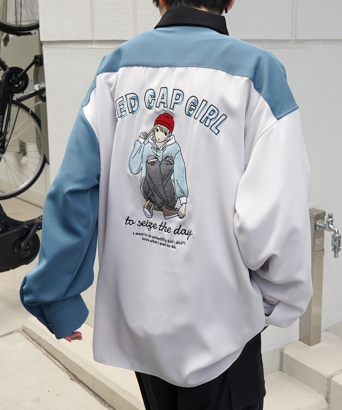 【RED CAP GIRL】25SS バックプリント クレリック 配色 ビッグシルエット長袖シャツ