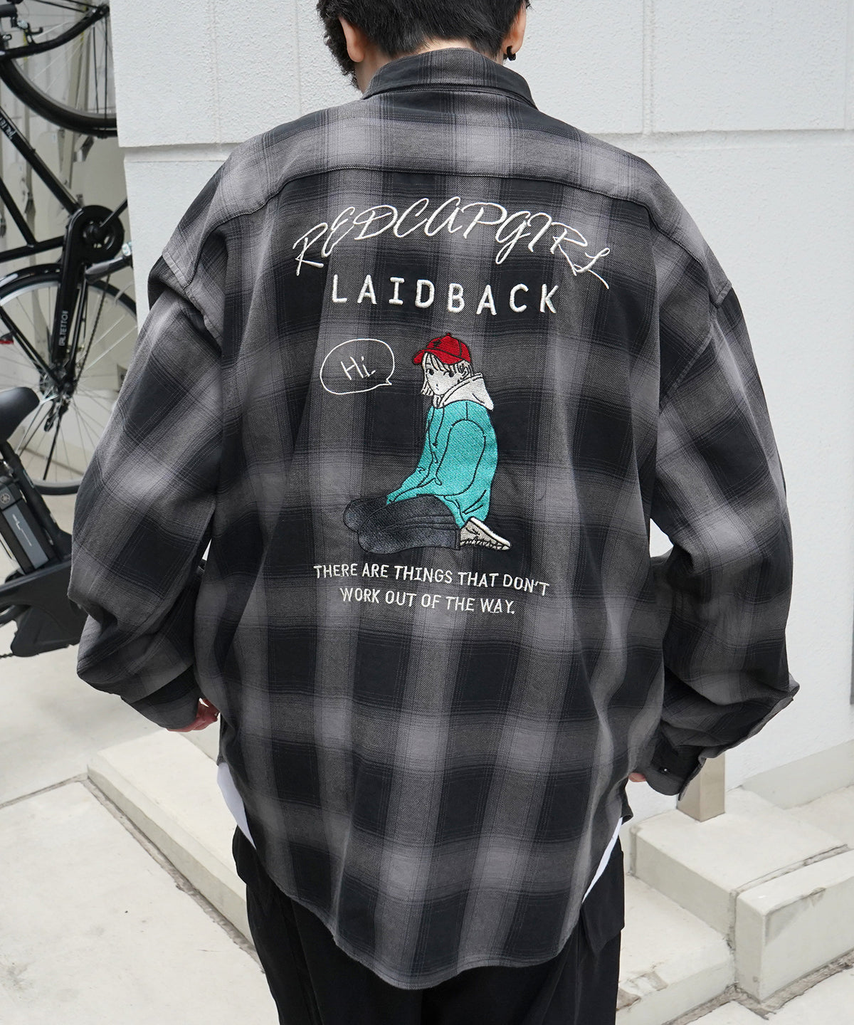 【RED CAP GIRL】25SS バックプリント / 刺繍 オンブレチェック ビッグシルエット長袖シャツ