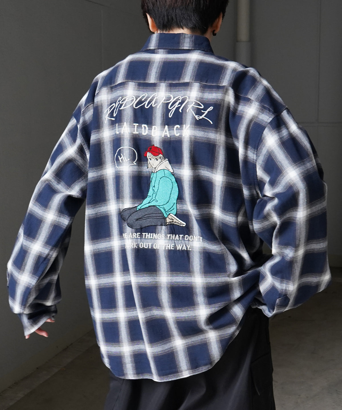 【RED CAP GIRL】25SS バックプリント / 刺繍 オンブレチェック ビッグシルエット長袖シャツ