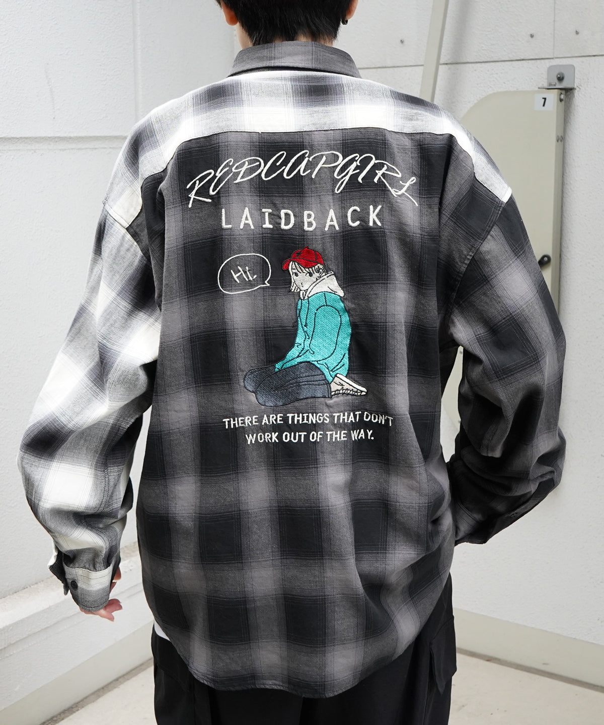 【RED CAP GIRL】25SS バックプリント / 刺繍 オンブレチェック ビッグシルエット長袖シャツ