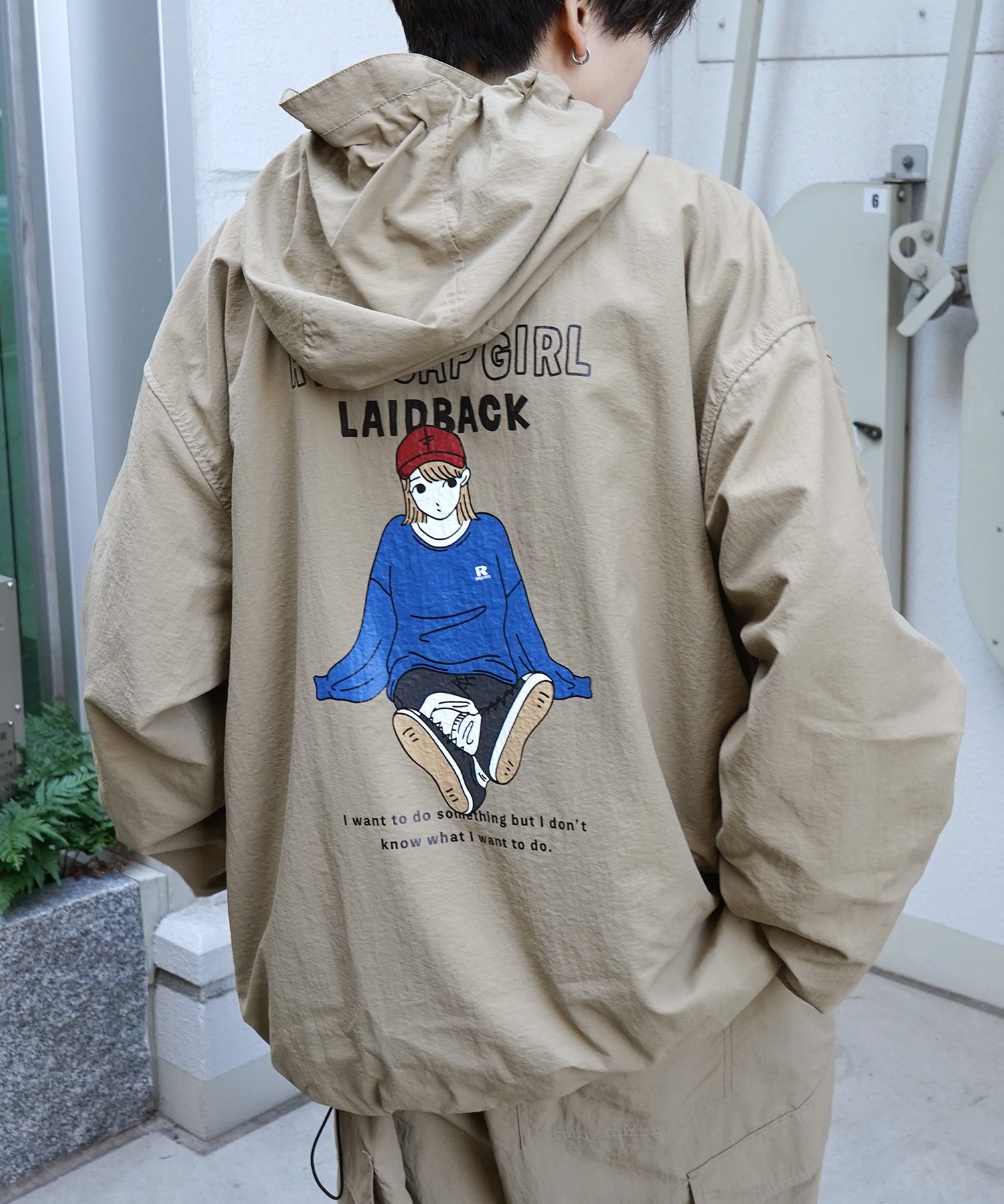 【RED CAP GIRL】24SS ビッグシルエット イラストバックプリント フードジャケット ナイロンブルゾン
