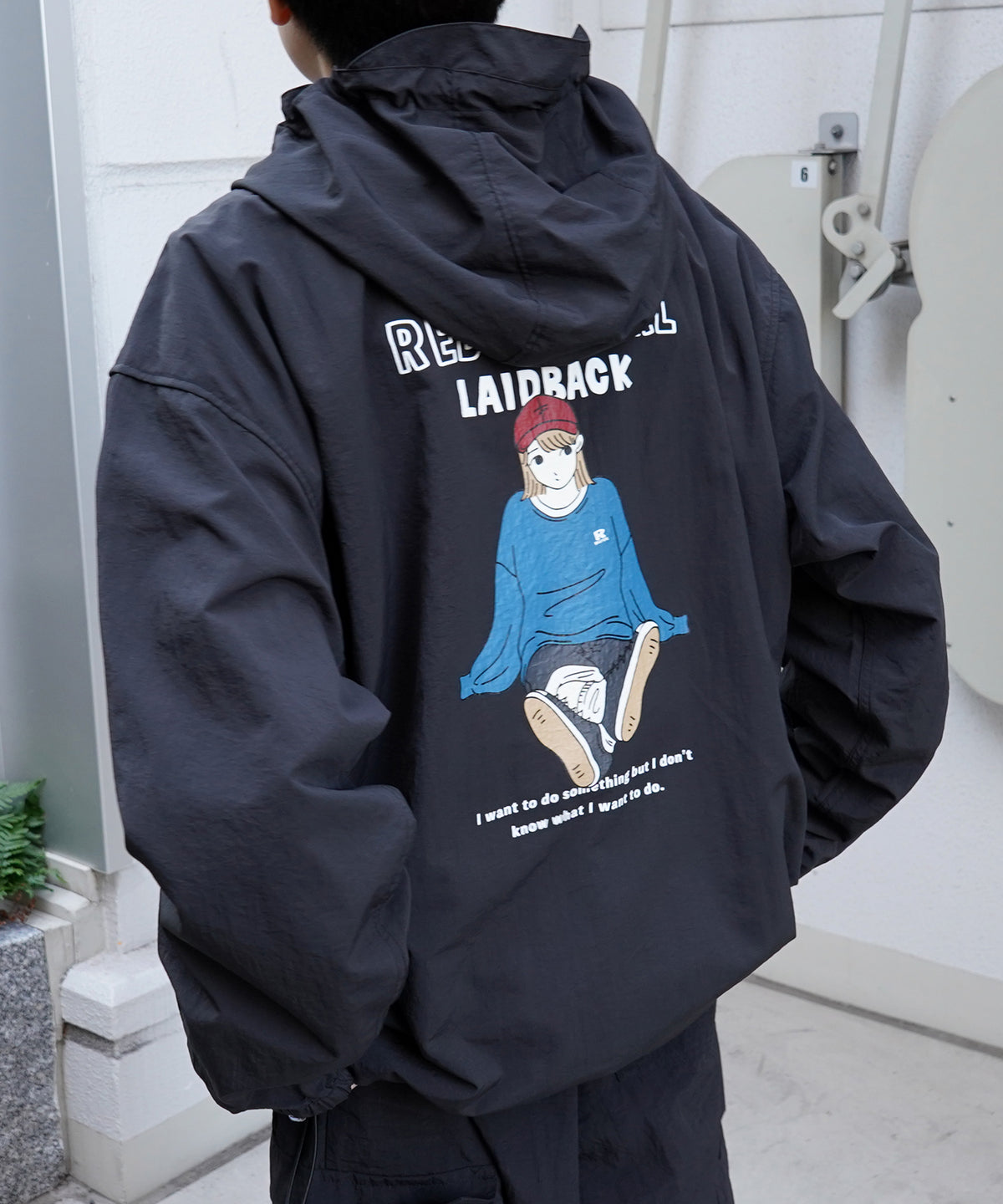 【RED CAP GIRL】24SS ビッグシルエット イラストバックプリント フードジャケット ナイロンブルゾン