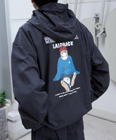 【RED CAP GIRL】24SS ビッグシルエット イラストバックプリント フードジャケット ナイロンブルゾン