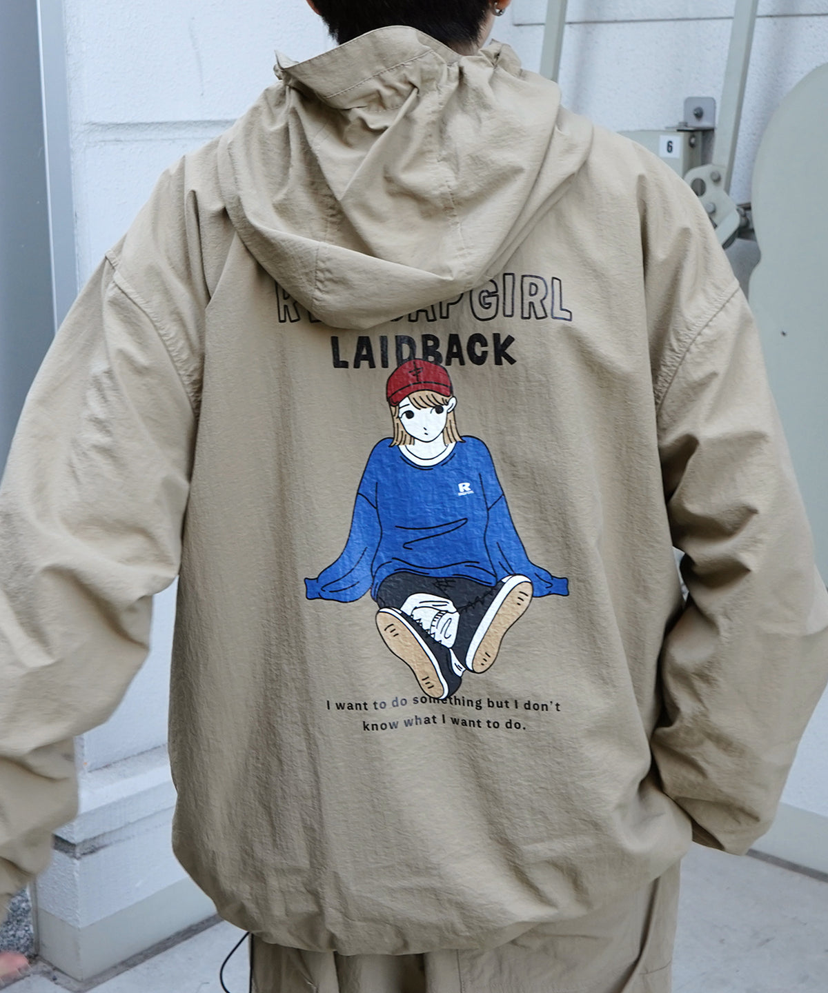 【RED CAP GIRL】24SS ビッグシルエット イラストバックプリント フードジャケット ナイロンブルゾン