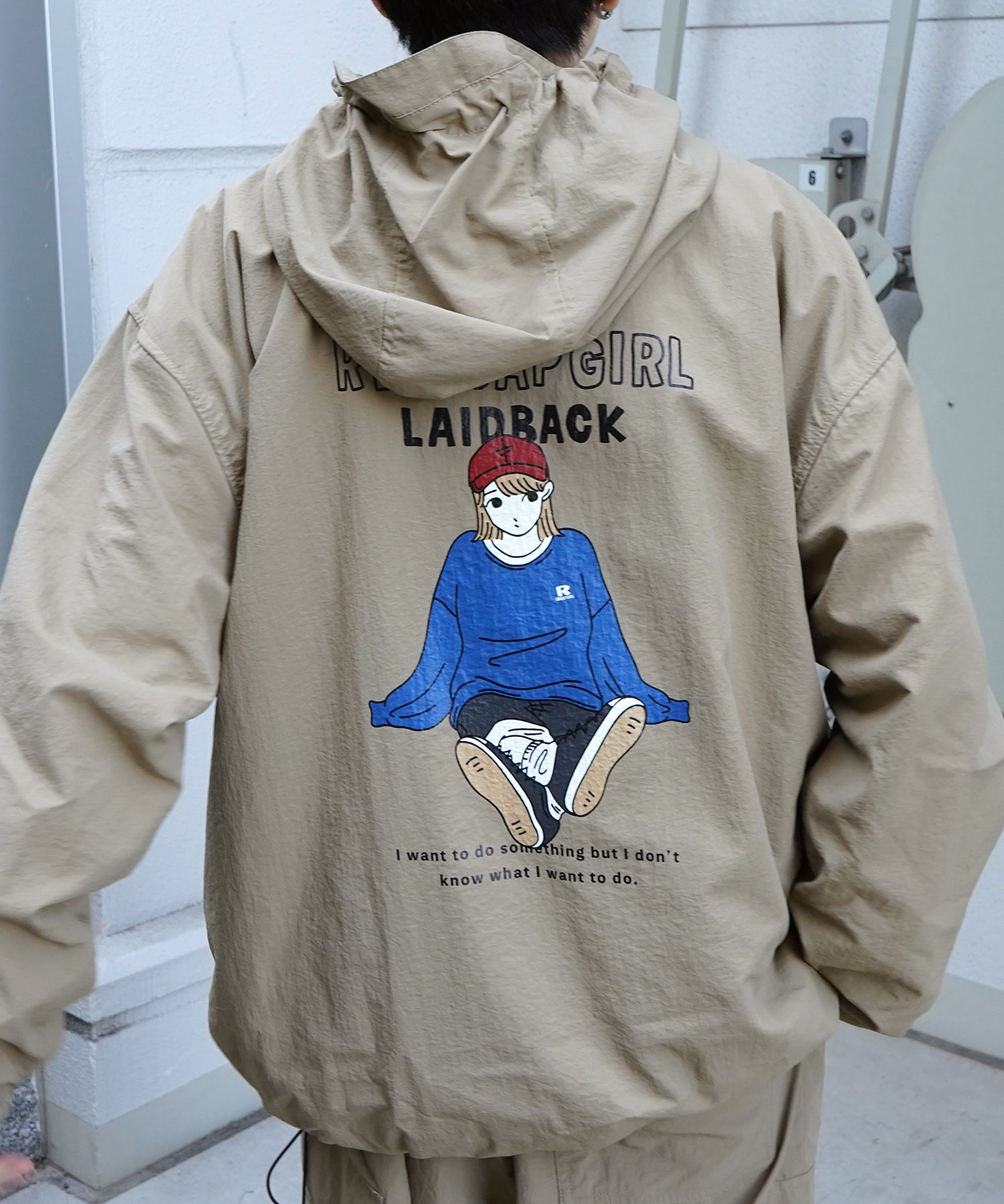 【RED CAP GIRL】24SS ビッグシルエット イラストバックプリント フードジャケット ナイロンブルゾン