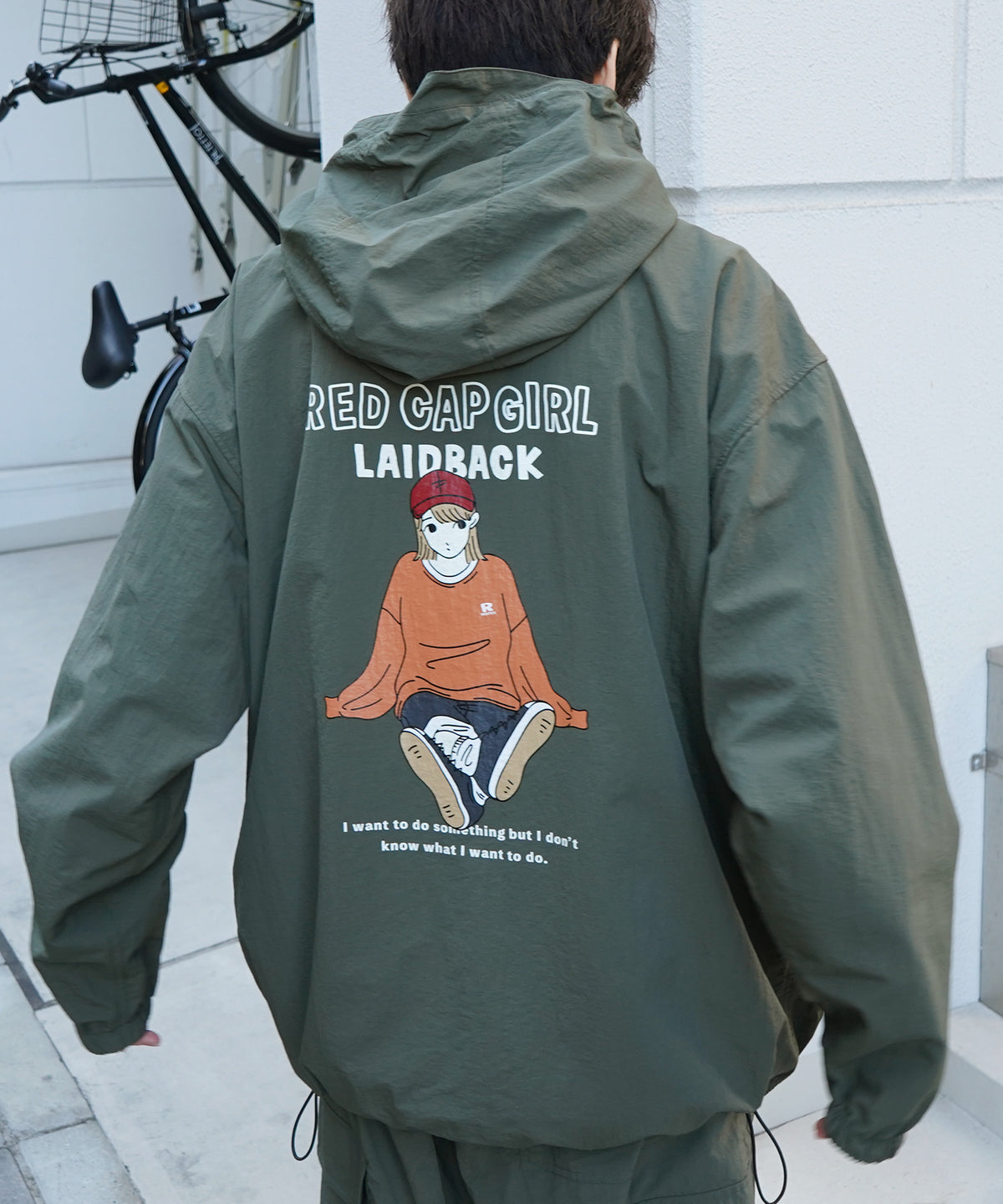 【RED CAP GIRL】24SS ビッグシルエット イラストバックプリント フードジャケット ナイロンブルゾン