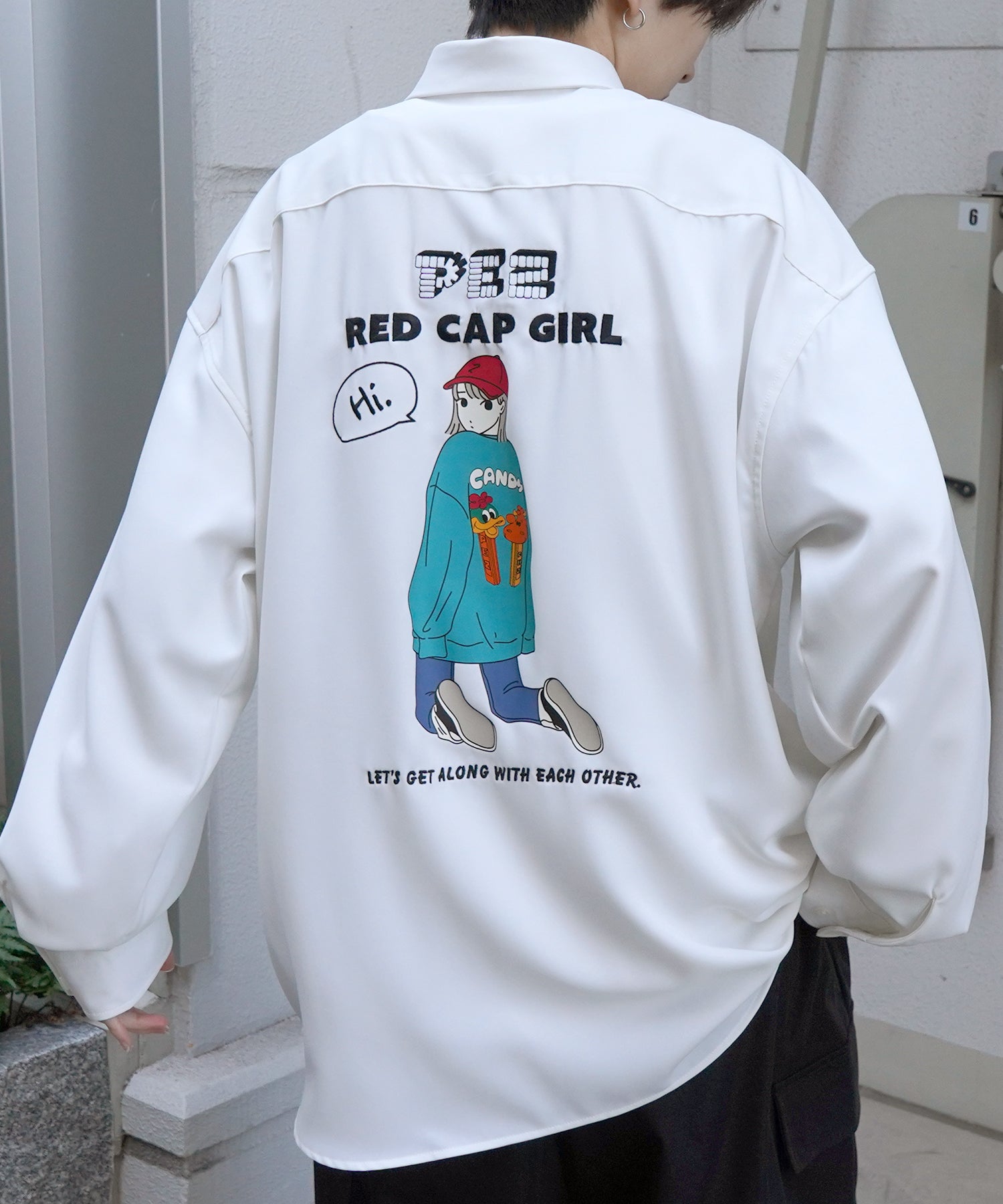 【PEZ × RED CAP GIRL】コラボ 25SS 無地 / クレリック配色 長袖ビッグシルエットシャツ