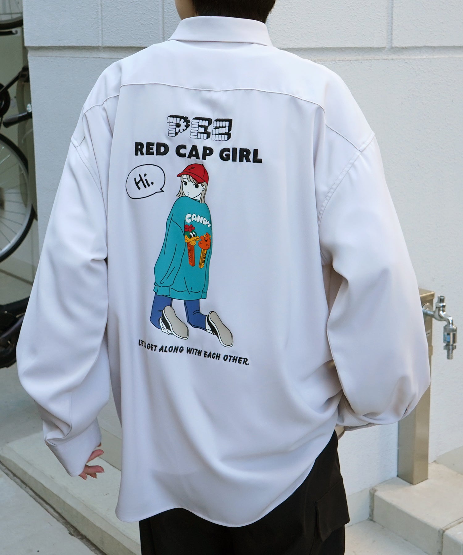 【PEZ × RED CAP GIRL】コラボ 25SS 無地 / クレリック配色 長袖ビッグシルエットシャツ