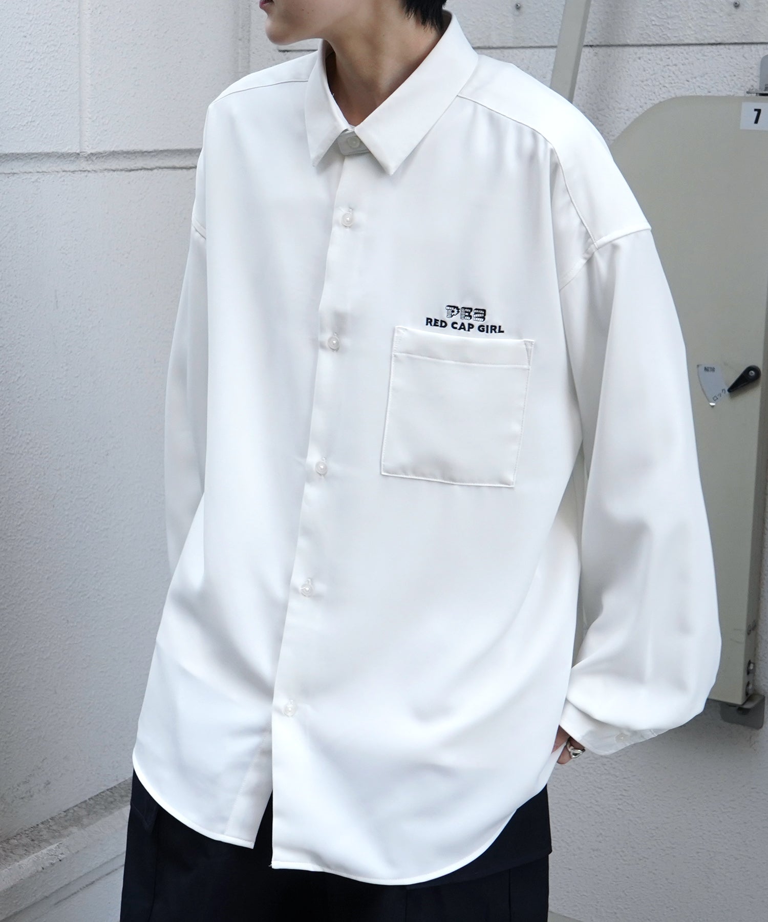 【PEZ × RED CAP GIRL】コラボ 25SS 無地 / クレリック配色 長袖ビッグシルエットシャツ