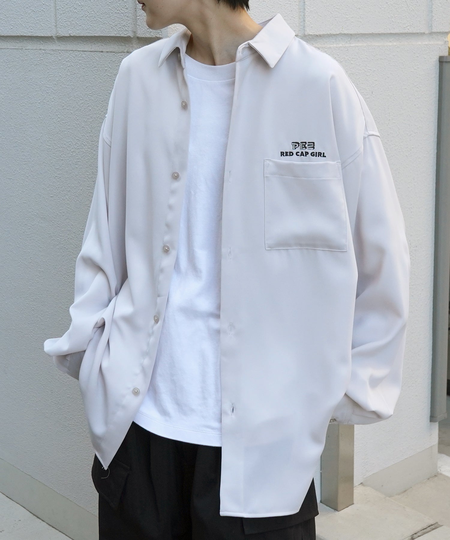 【PEZ × RED CAP GIRL】コラボ 25SS 無地 / クレリック配色 長袖ビッグシルエットシャツ