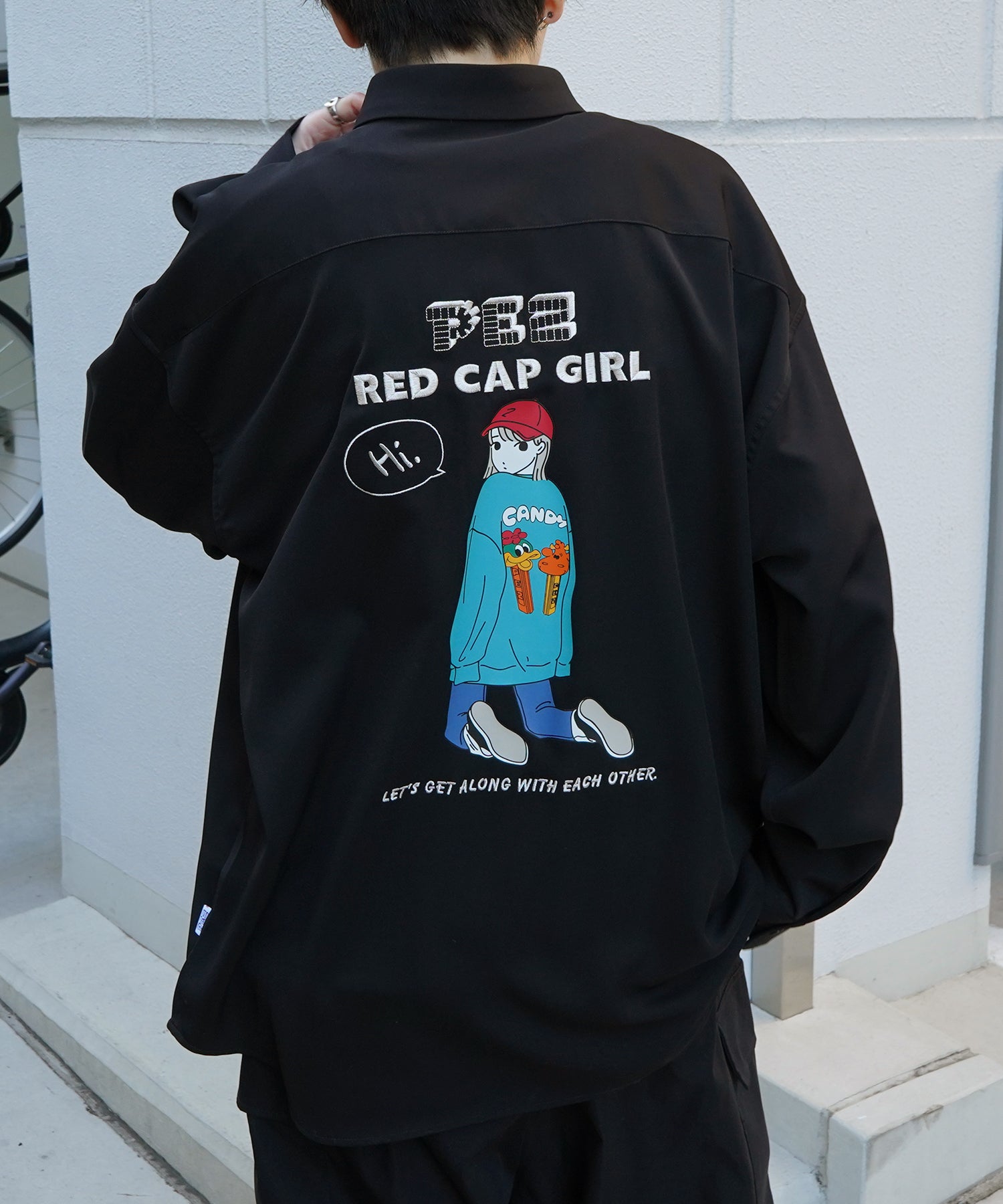 【PEZ × RED CAP GIRL】コラボ 25SS 無地 / クレリック配色 長袖ビッグシルエットシャツ