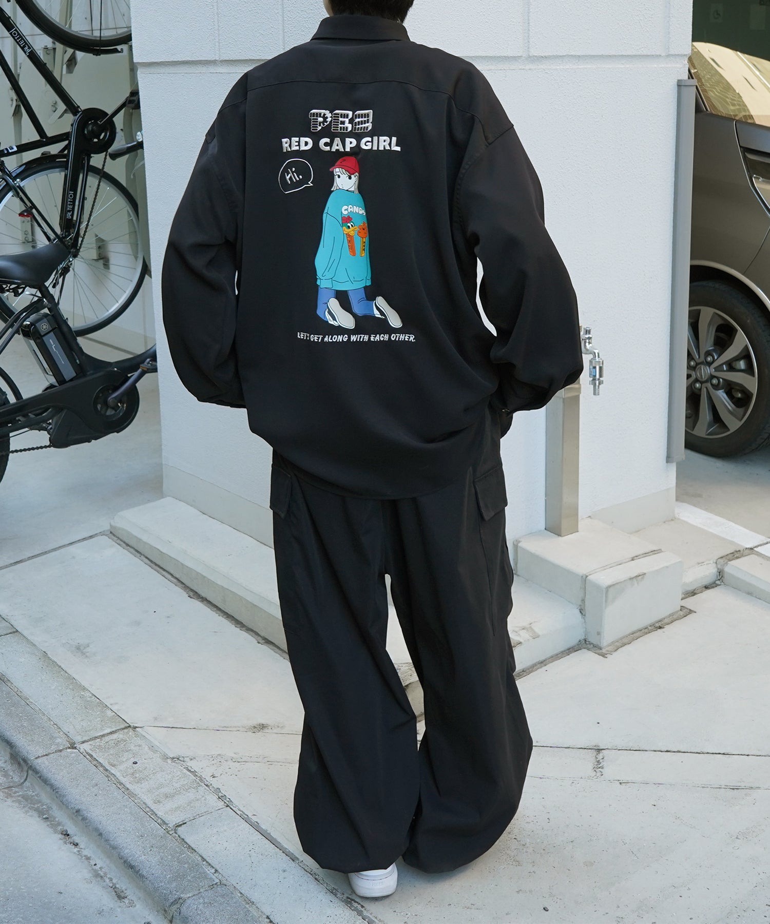 【PEZ × RED CAP GIRL】コラボ 25SS 無地 / クレリック配色 長袖ビッグシルエットシャツ