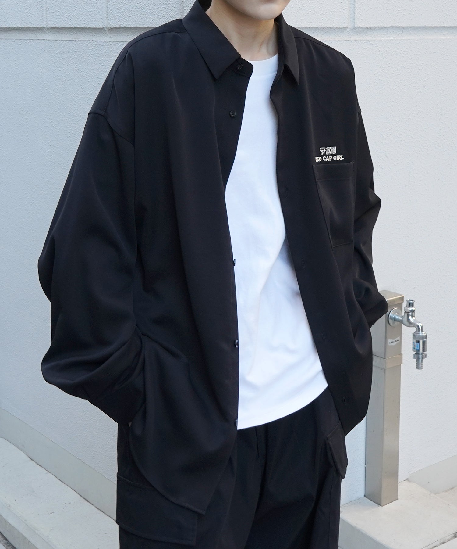【PEZ × RED CAP GIRL】コラボ 25SS 無地 / クレリック配色 長袖ビッグシルエットシャツ