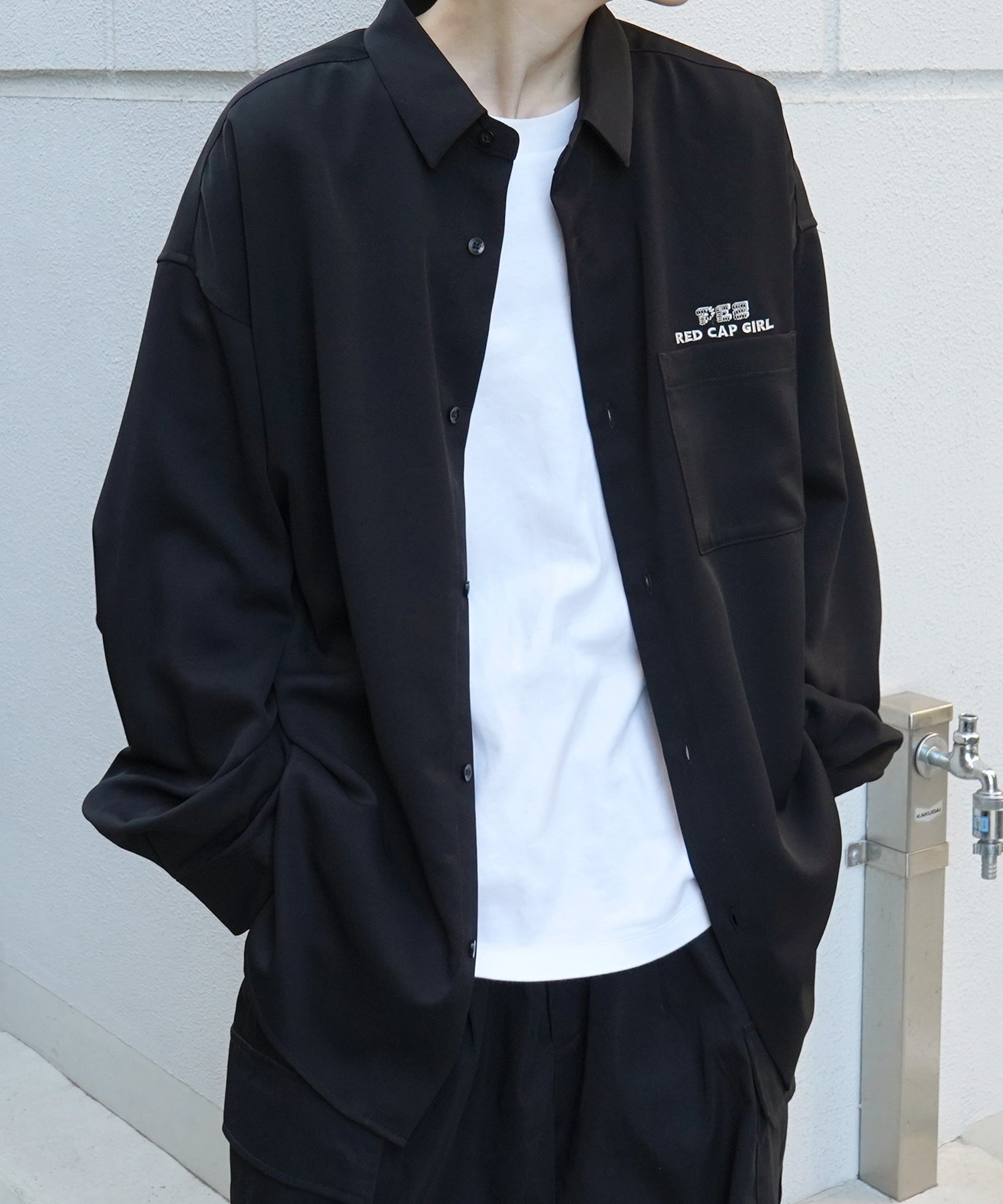 【PEZ × RED CAP GIRL】コラボ 25SS 無地 / クレリック配色 長袖ビッグシルエットシャツ