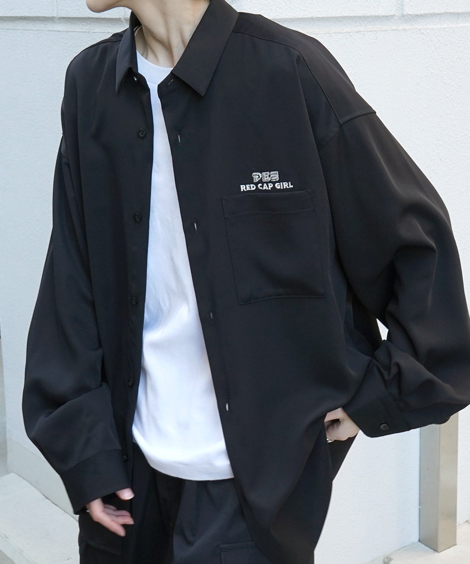 【PEZ × RED CAP GIRL】コラボ 25SS 無地 / クレリック配色 長袖ビッグシルエットシャツ