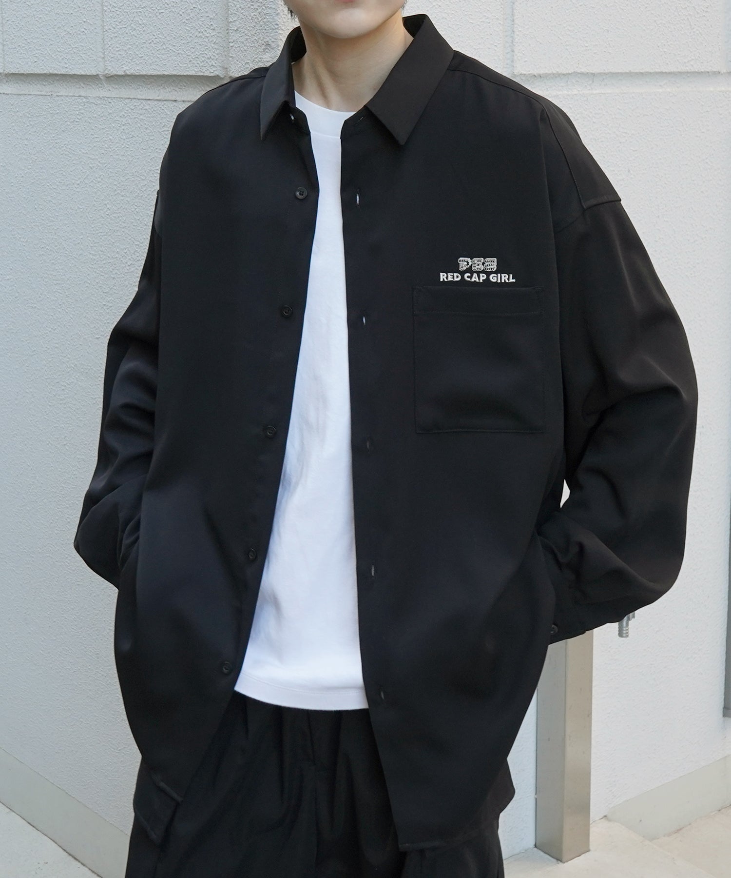 【PEZ × RED CAP GIRL】コラボ 25SS 無地 / クレリック配色 長袖ビッグシルエットシャツ