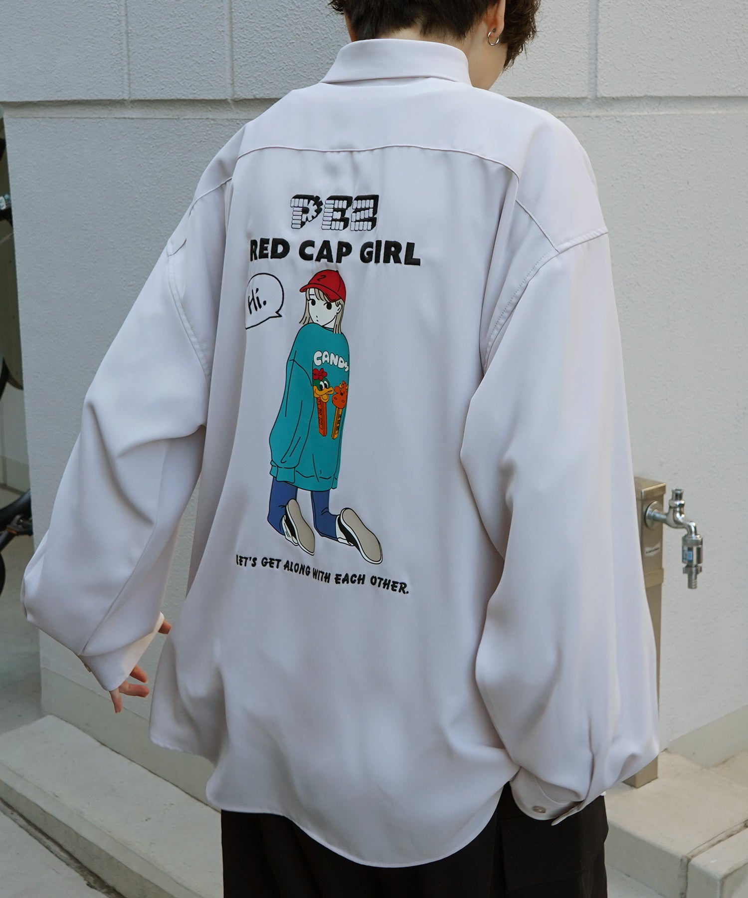 【PEZ × RED CAP GIRL】コラボ 25SS 無地 / クレリック配色 長袖ビッグシルエットシャツ