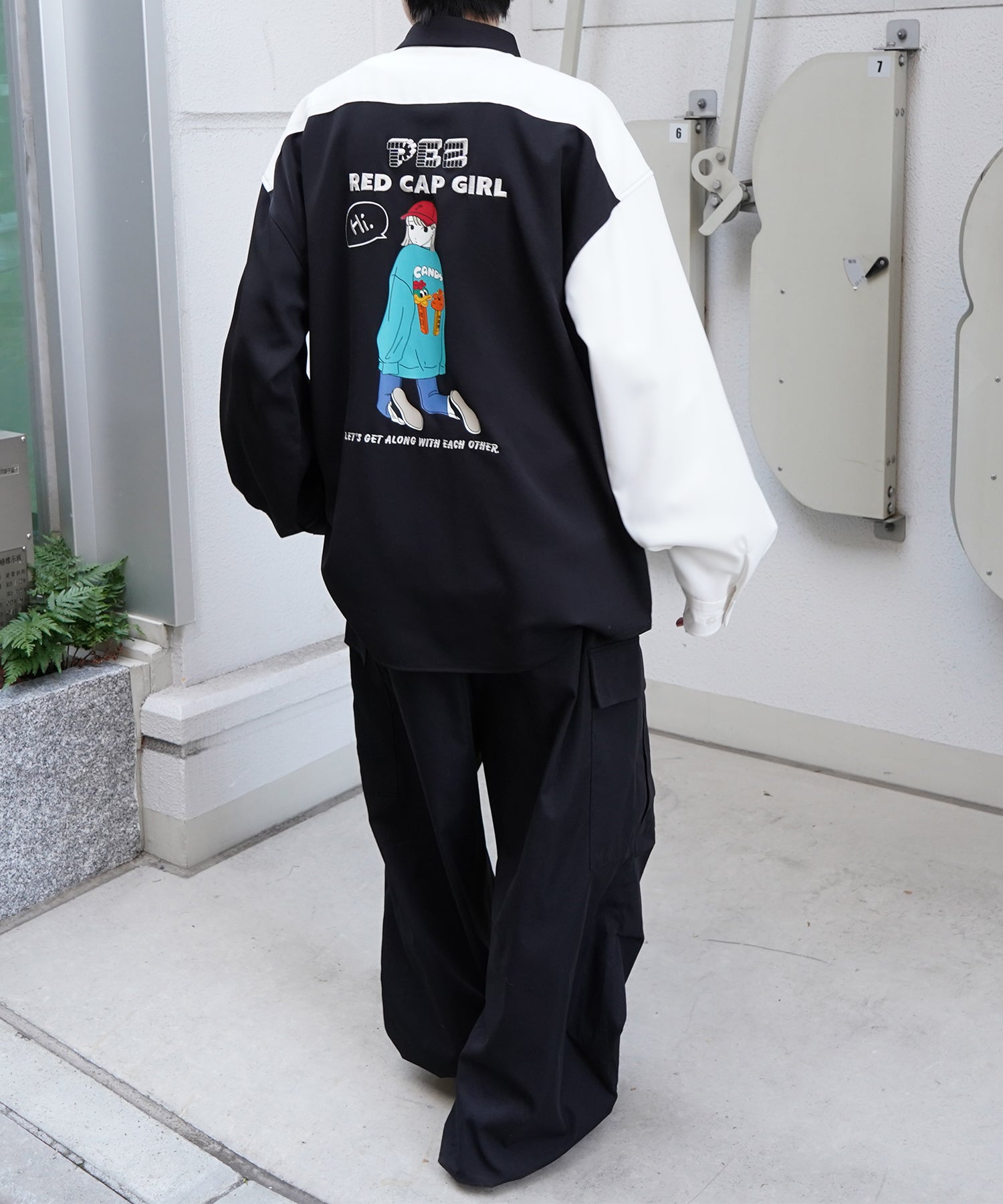 【PEZ × RED CAP GIRL】コラボ 25SS 無地 / クレリック配色 長袖ビッグシルエットシャツ
