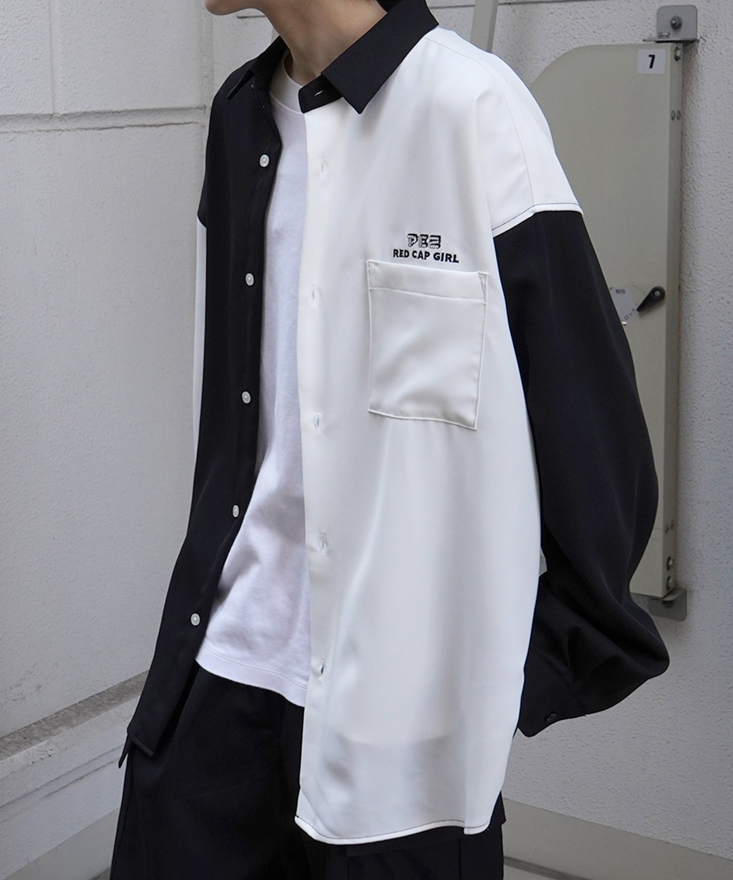 【PEZ × RED CAP GIRL】コラボ 25SS 無地 / クレリック配色 長袖ビッグシルエットシャツ