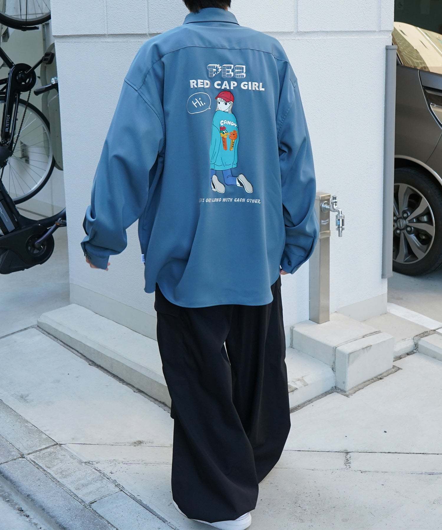 【PEZ × RED CAP GIRL】コラボ 25SS 無地 / クレリック配色 長袖ビッグシルエットシャツ