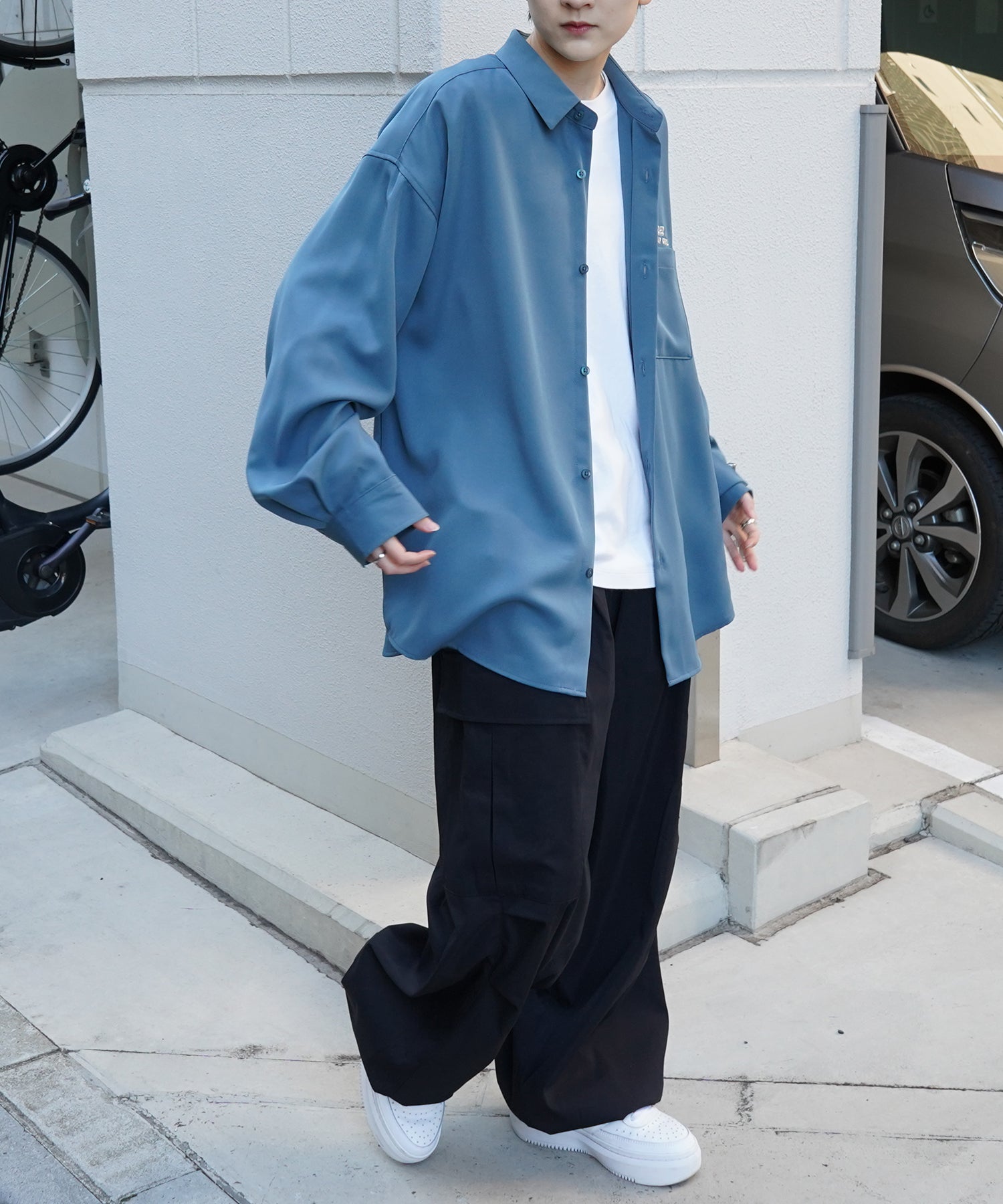 【PEZ × RED CAP GIRL】コラボ 25SS 無地 / クレリック配色 長袖ビッグシルエットシャツ