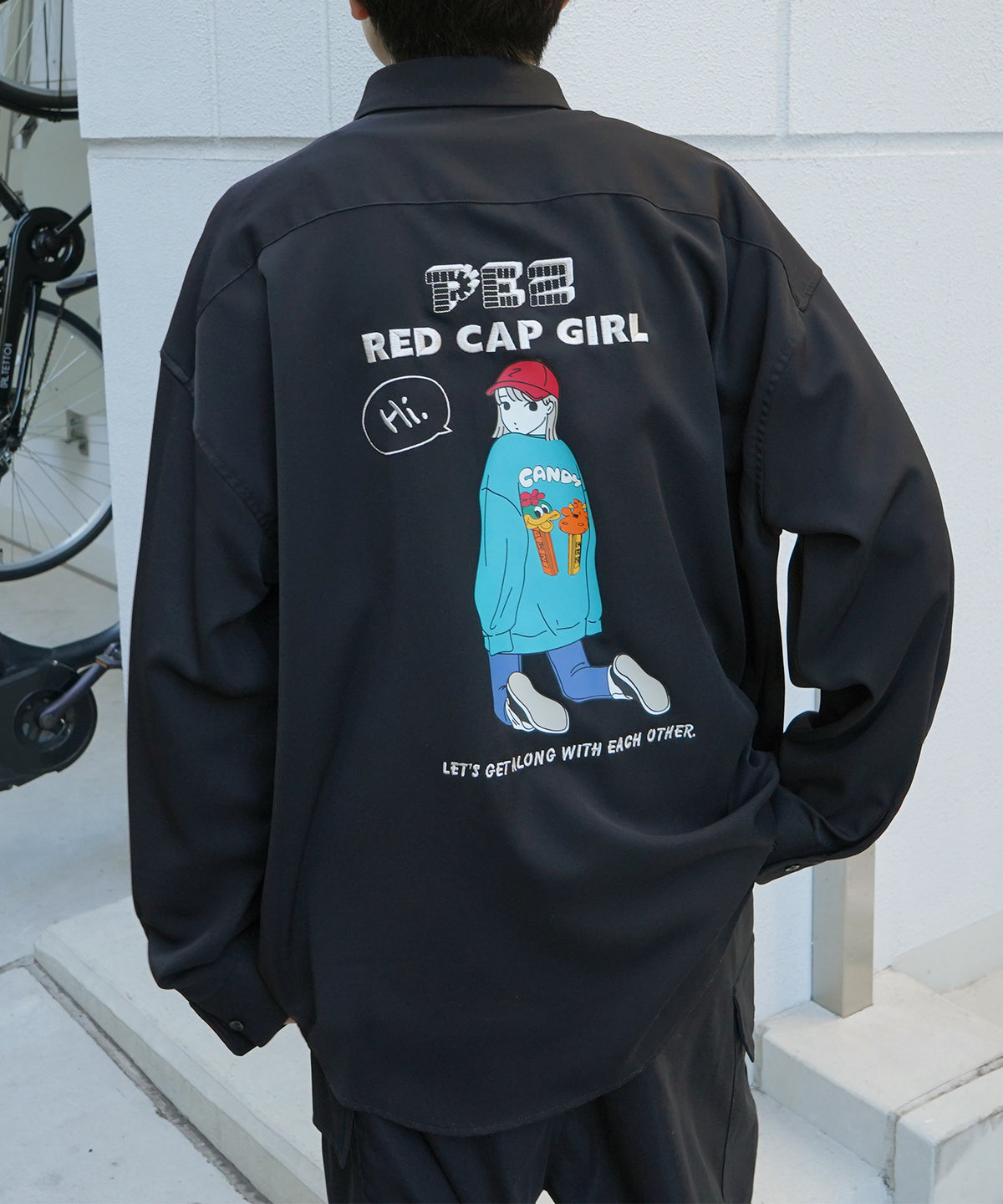 【PEZ × RED CAP GIRL】コラボ 25SS  無地 / クレリック配色 長袖ビッグシルエットシャツ