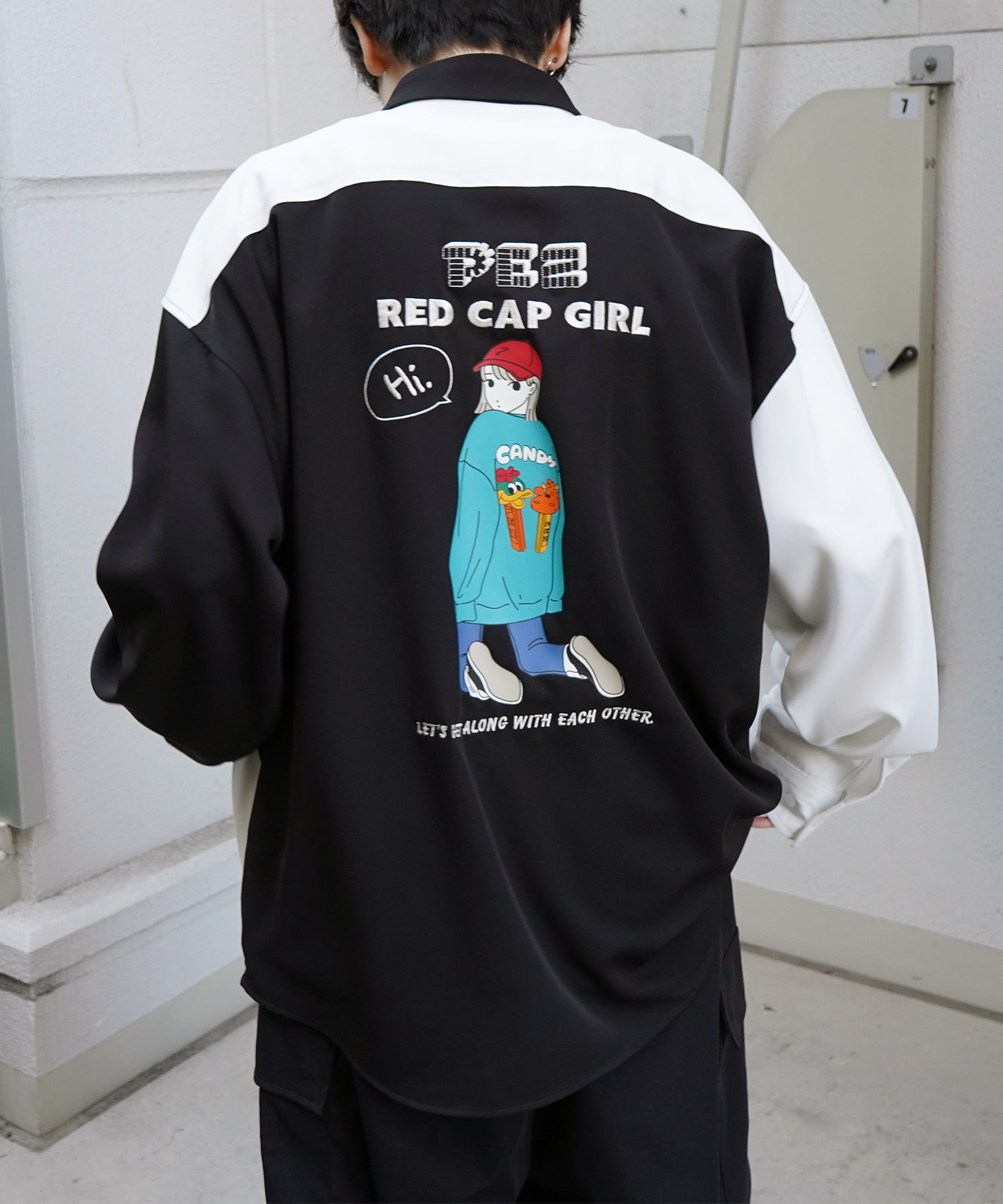 【PEZ × RED CAP GIRL】コラボ 25SS 無地 / クレリック配色 長袖ビッグシルエットシャツ