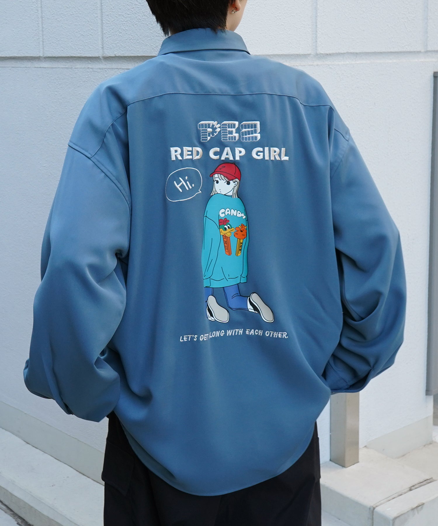 【PEZ × RED CAP GIRL】コラボ 25SS 無地 / クレリック配色 長袖ビッグシルエットシャツ