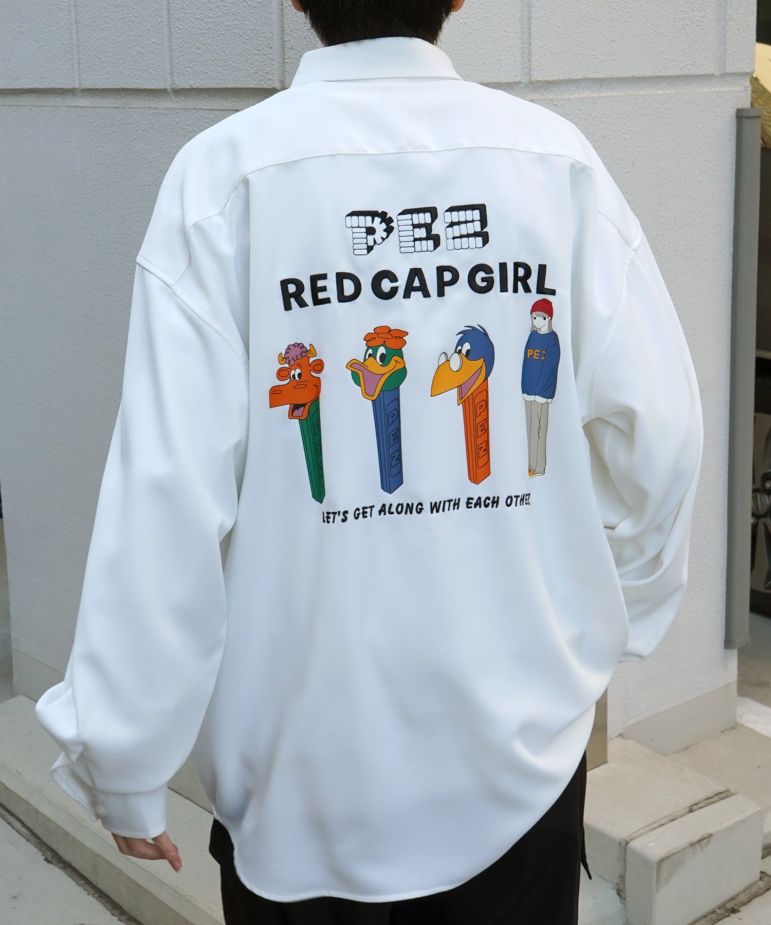 【PEZ × RED CAP GIRL】コラボ 25SS 無地 / クレリック配色 長袖ビッグシルエットシャツ