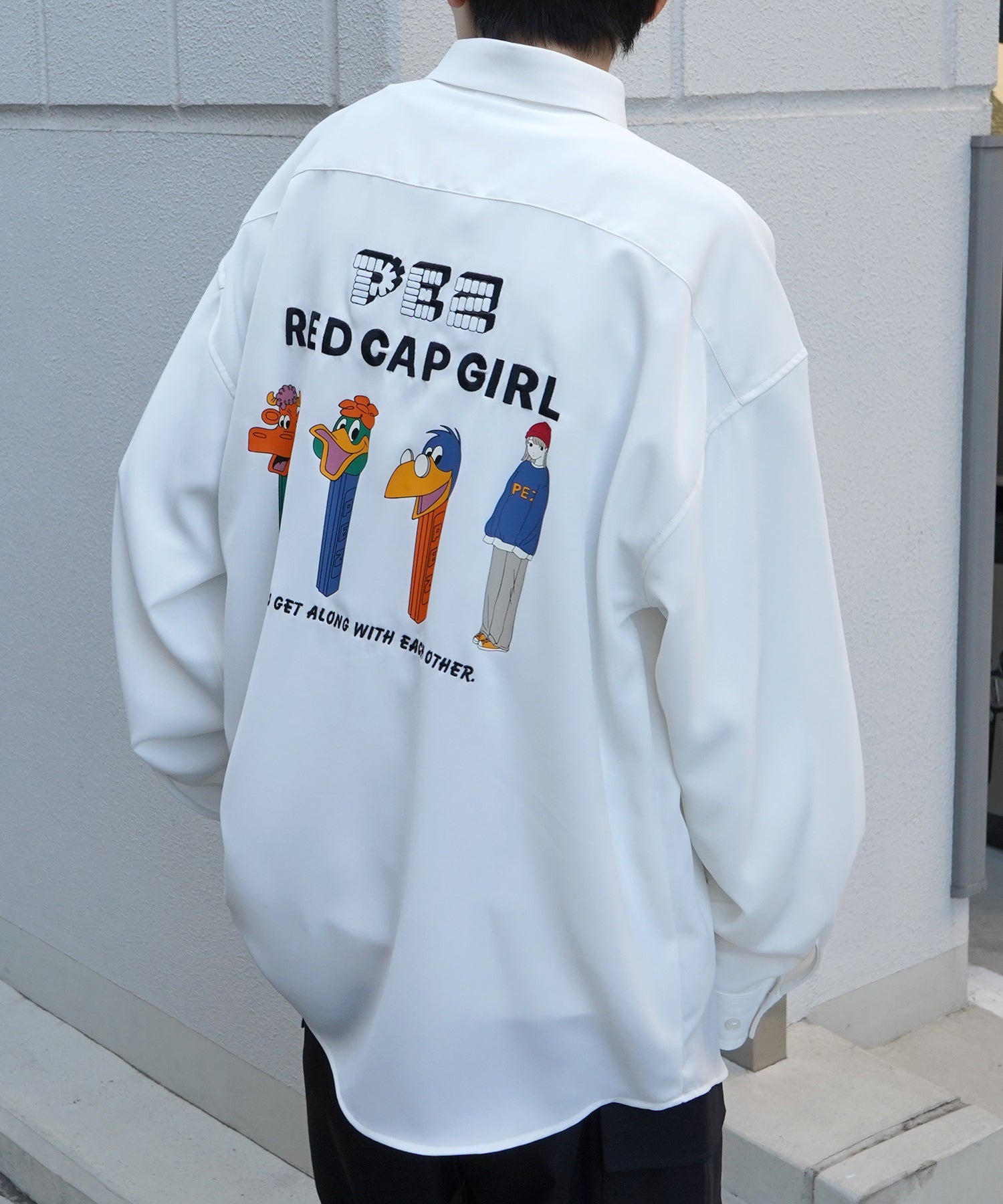 【PEZ × RED CAP GIRL】コラボ 25SS 無地 / クレリック配色 長袖ビッグシルエットシャツ
