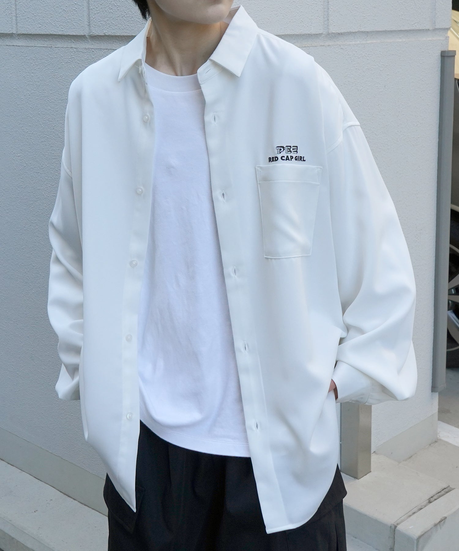 【PEZ × RED CAP GIRL】コラボ 25SS 無地 / クレリック配色 長袖ビッグシルエットシャツ