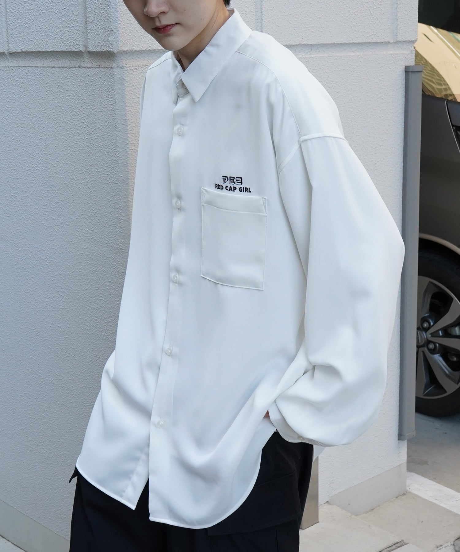 【PEZ × RED CAP GIRL】コラボ 25SS 無地 / クレリック配色 長袖ビッグシルエットシャツ