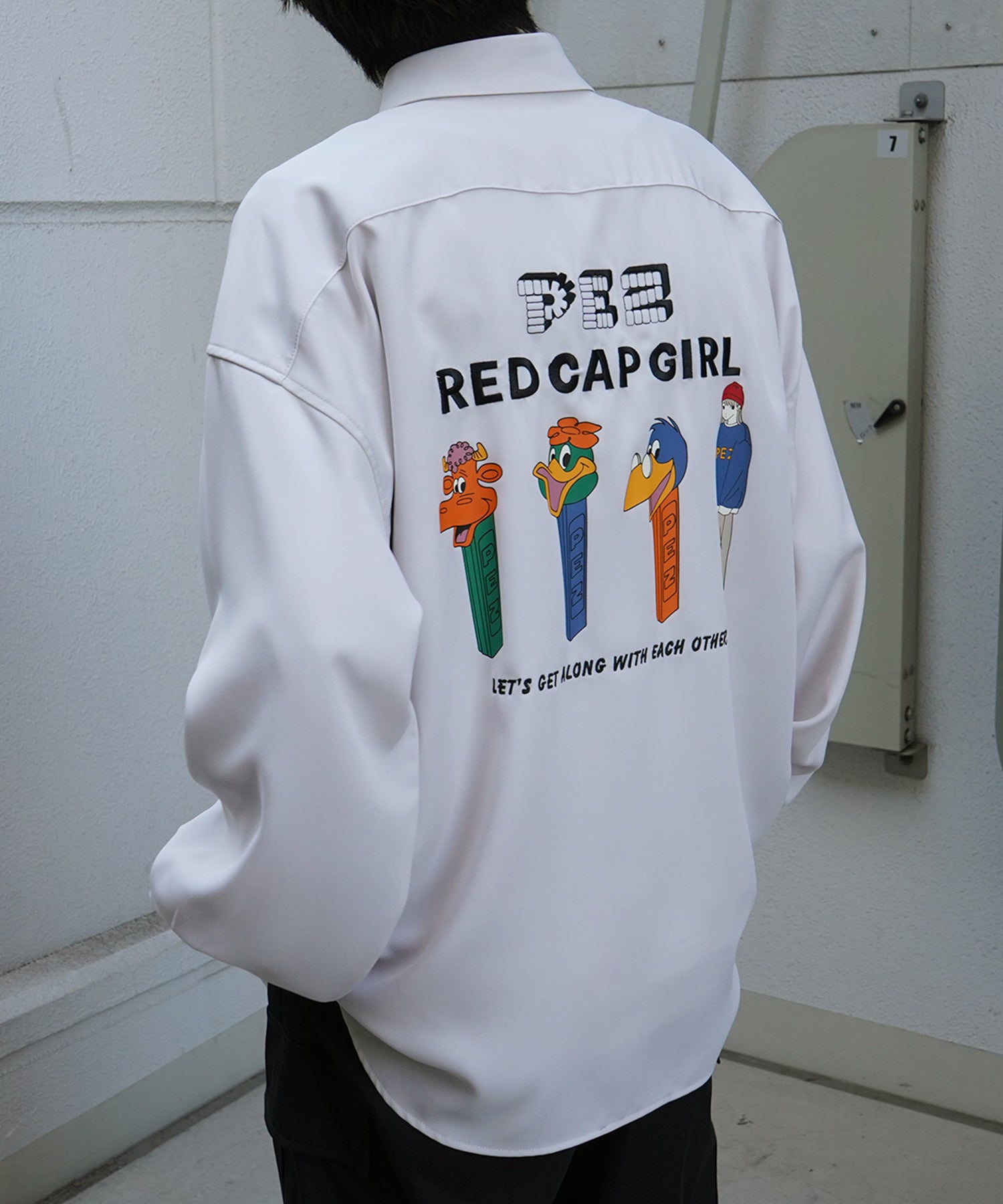 【PEZ × RED CAP GIRL】コラボ 25SS 無地 / クレリック配色 長袖ビッグシルエットシャツ