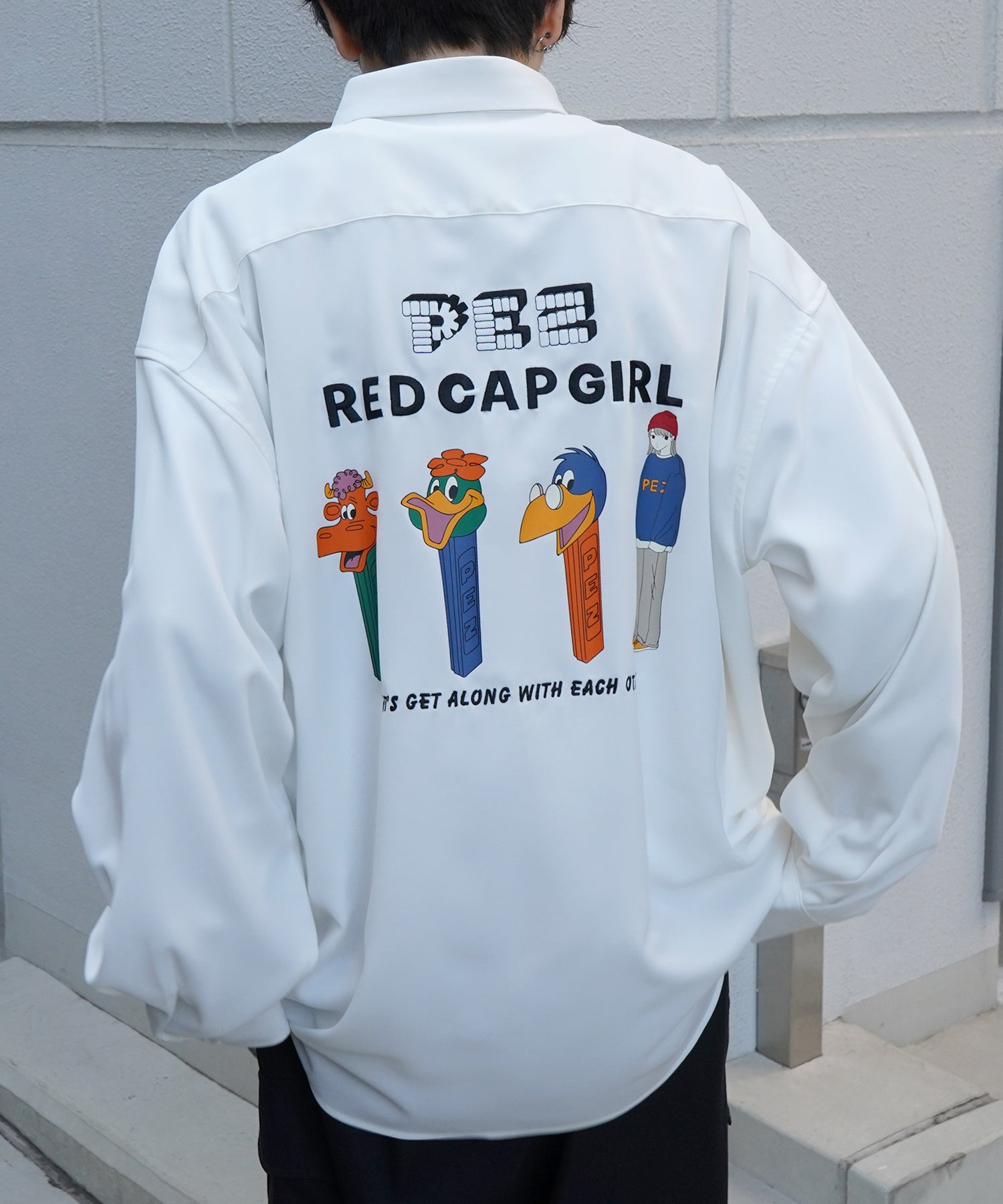 【PEZ × RED CAP GIRL】コラボ 25SS 無地 / クレリック配色 長袖ビッグシルエットシャツ