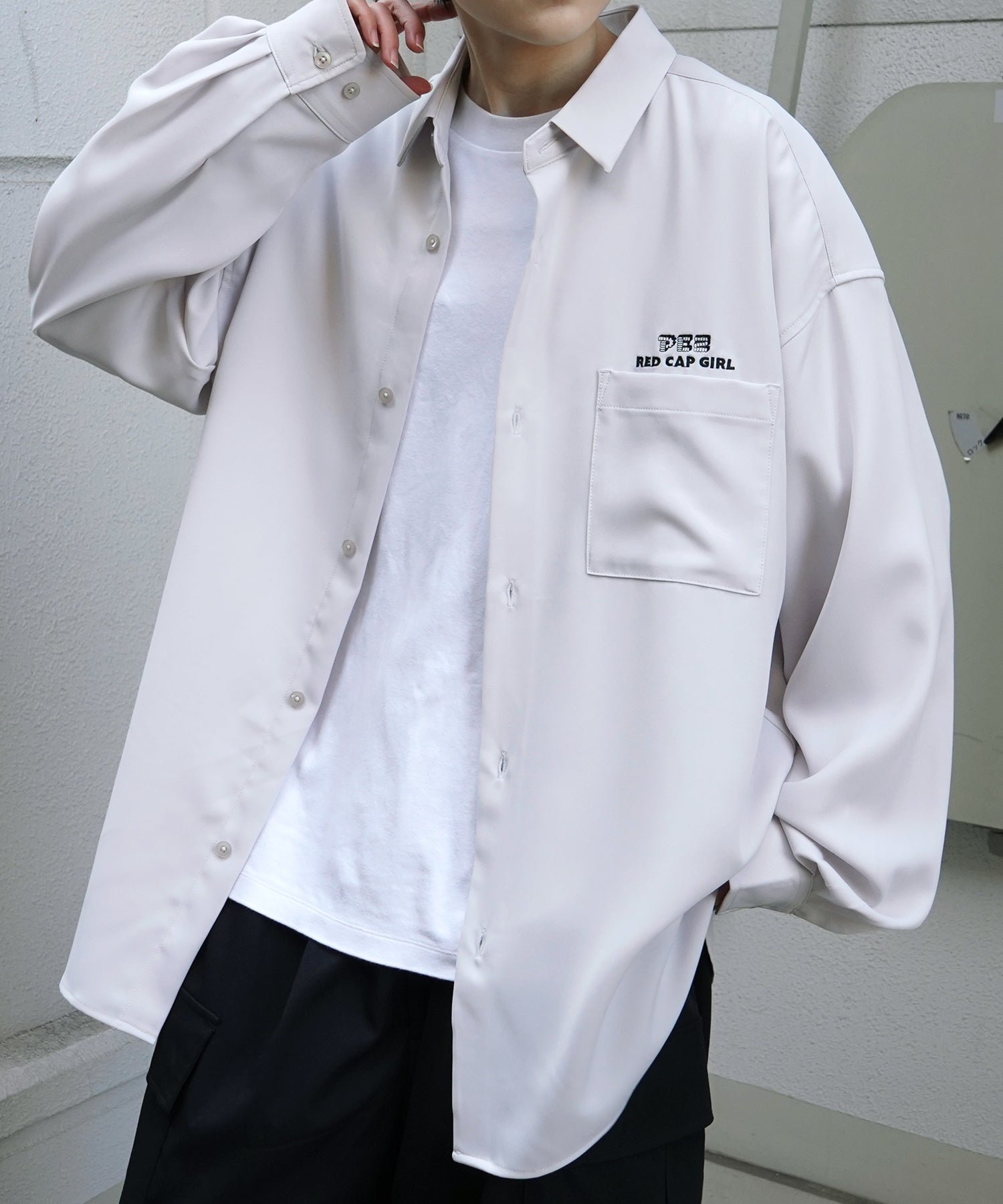 【PEZ × RED CAP GIRL】コラボ 25SS 無地 / クレリック配色 長袖ビッグシルエットシャツ
