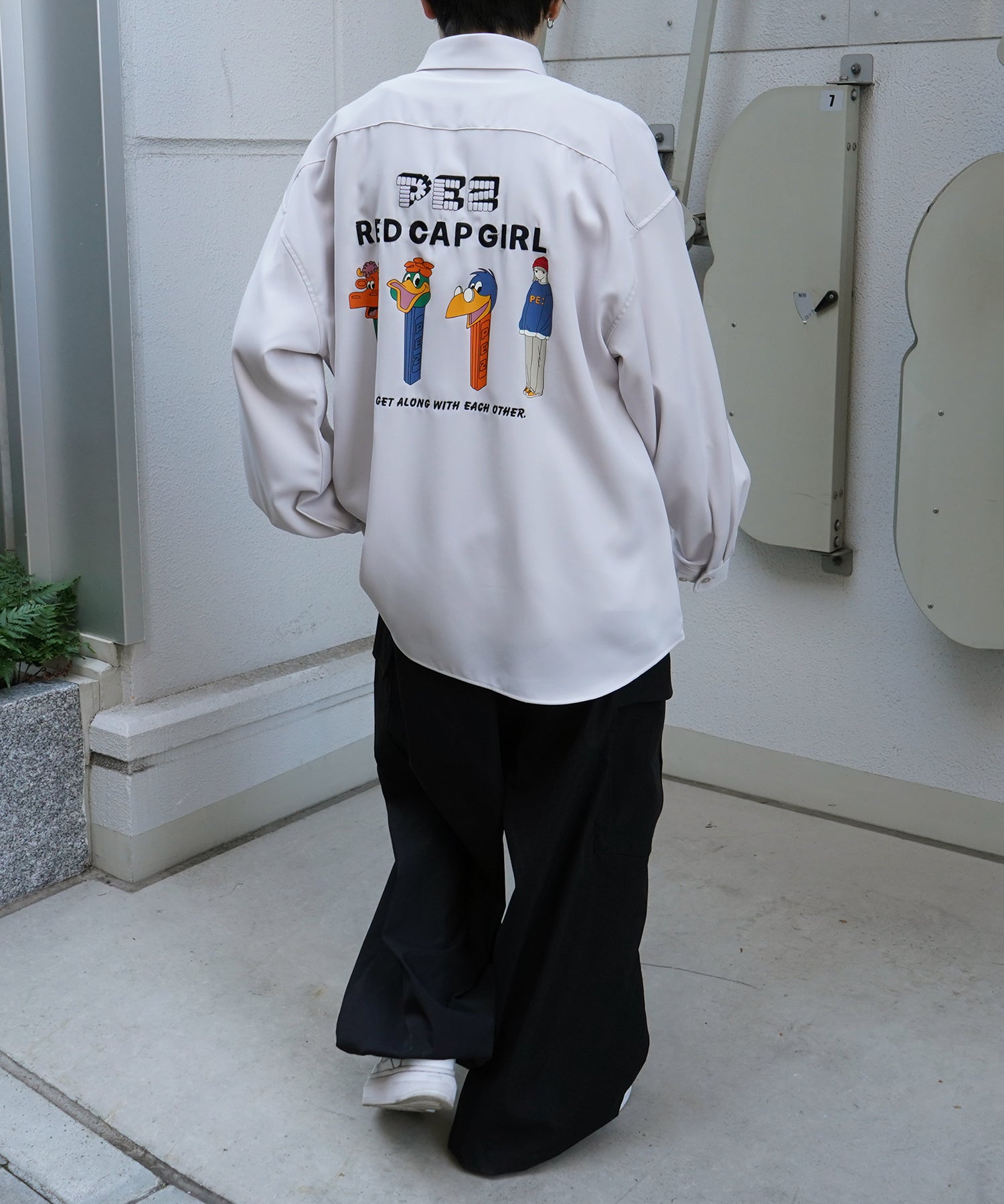 【PEZ × RED CAP GIRL】コラボ 25SS 無地 / クレリック配色 長袖ビッグシルエットシャツ