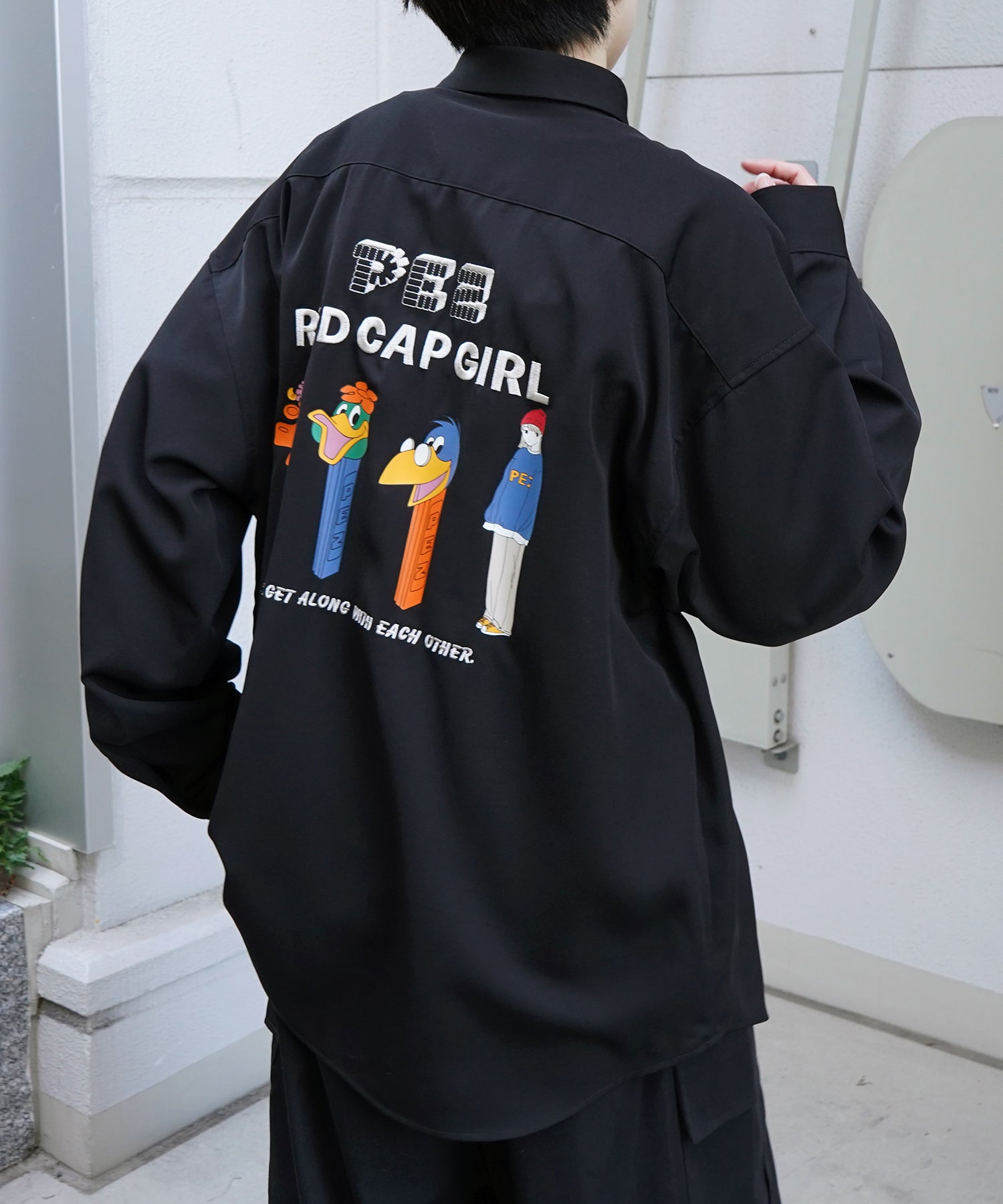 【PEZ × RED CAP GIRL】コラボ 25SS 無地 / クレリック配色 長袖ビッグシルエットシャツ