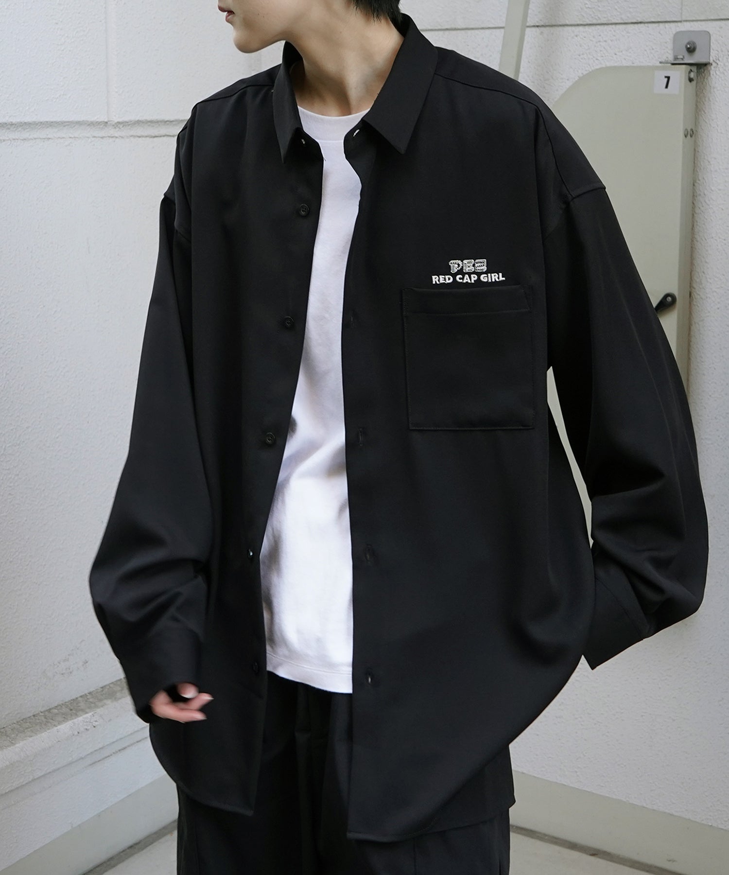 【PEZ × RED CAP GIRL】コラボ 25SS 無地 / クレリック配色 長袖ビッグシルエットシャツ