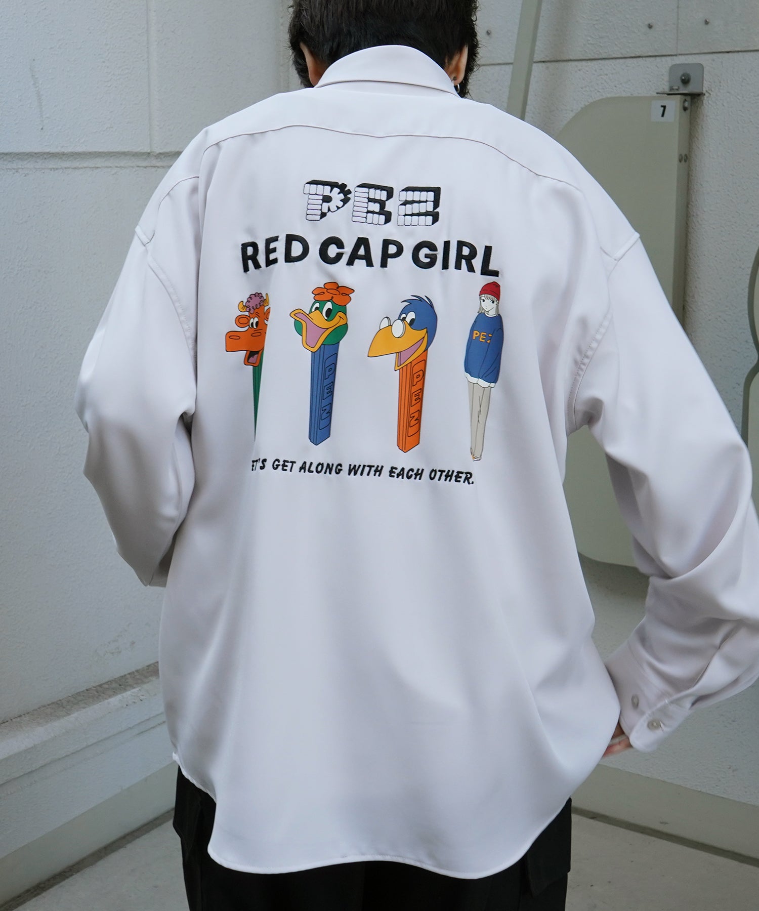 【PEZ × RED CAP GIRL】コラボ 25SS 無地 / クレリック配色 長袖ビッグシルエットシャツ