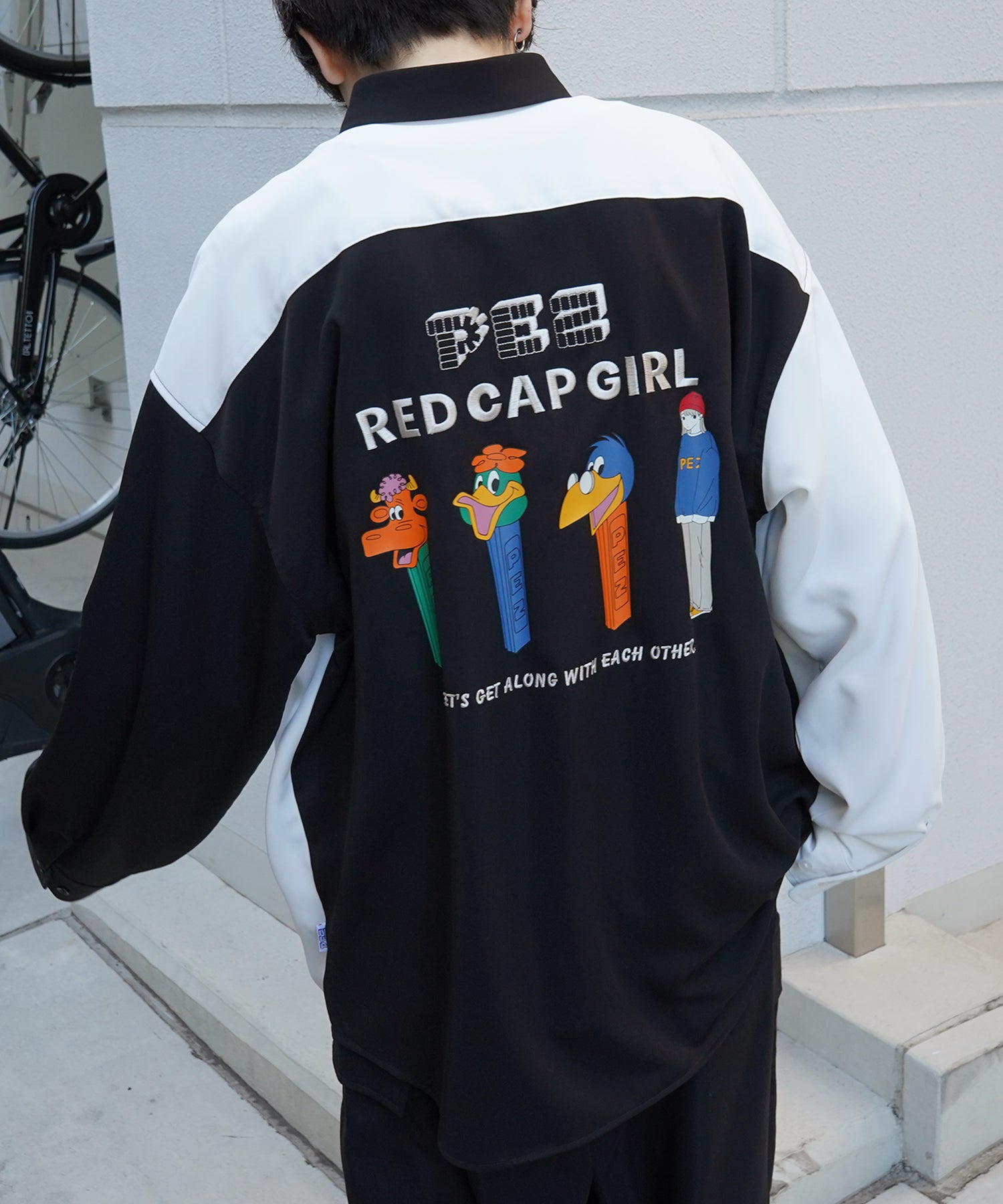 【PEZ × RED CAP GIRL】コラボ 25SS 無地 / クレリック配色 長袖ビッグシルエットシャツ