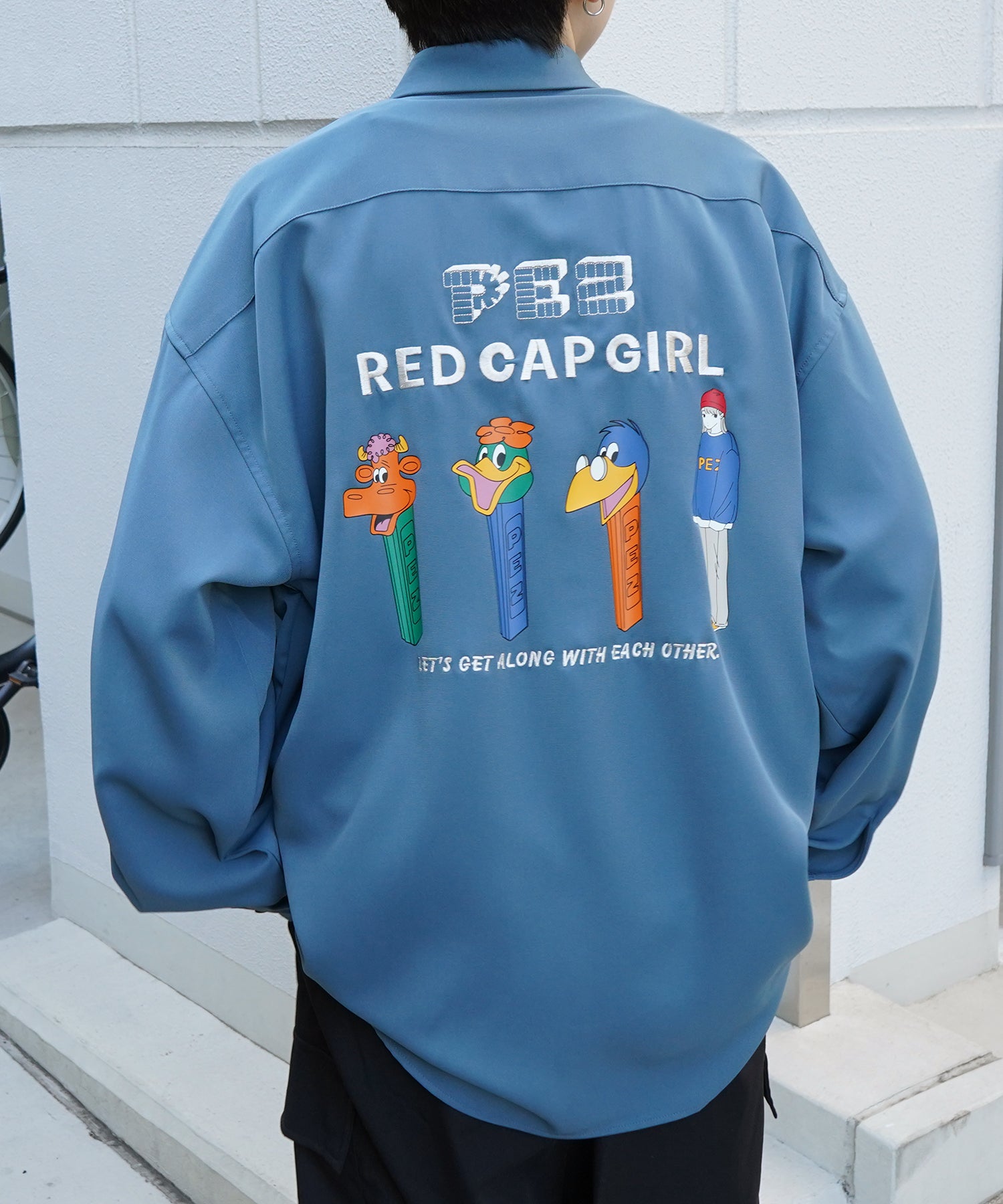 【PEZ × RED CAP GIRL】コラボ 25SS 無地 / クレリック配色 長袖ビッグシルエットシャツ