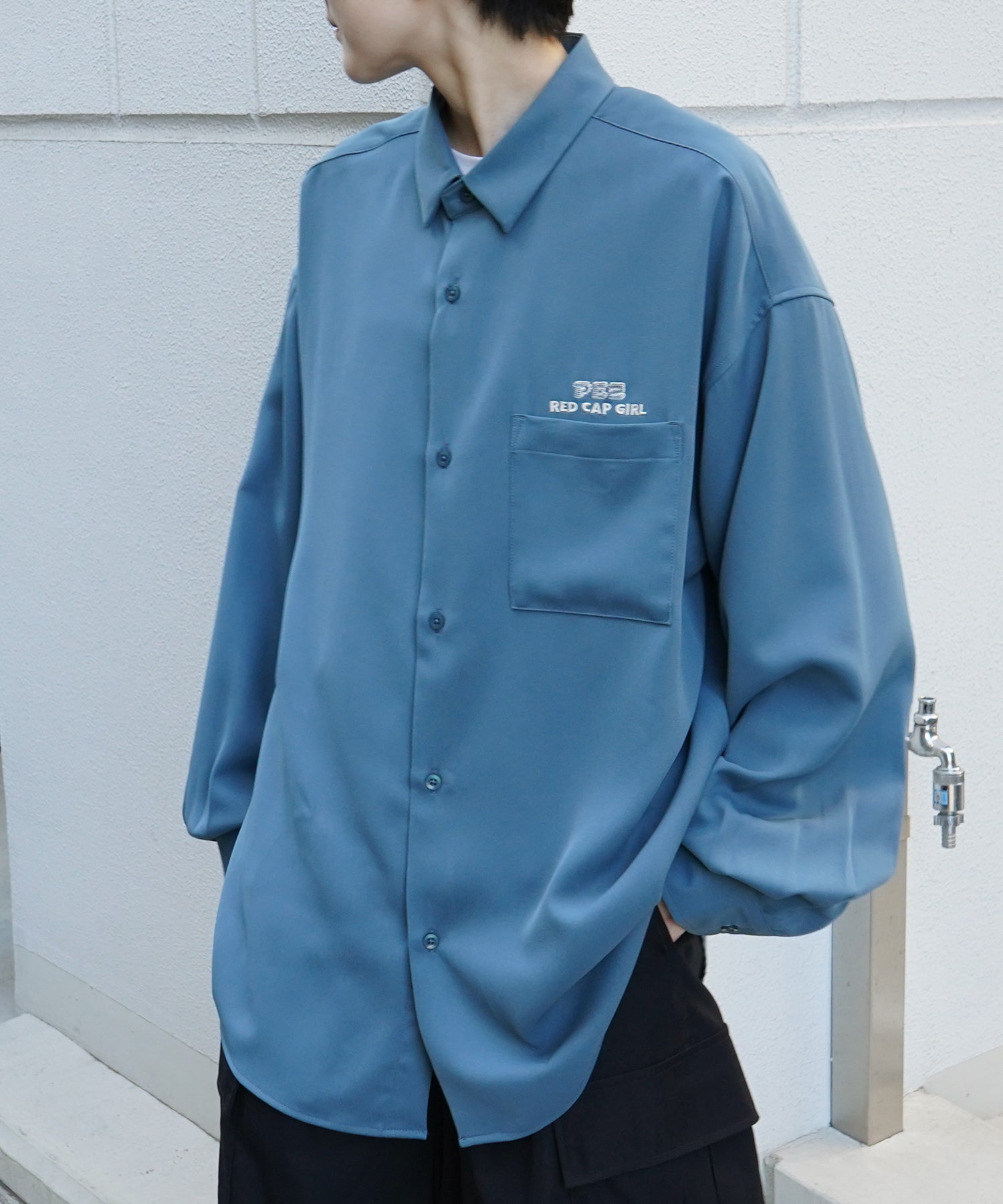 【PEZ × RED CAP GIRL】コラボ 25SS 無地 / クレリック配色 長袖ビッグシルエットシャツ