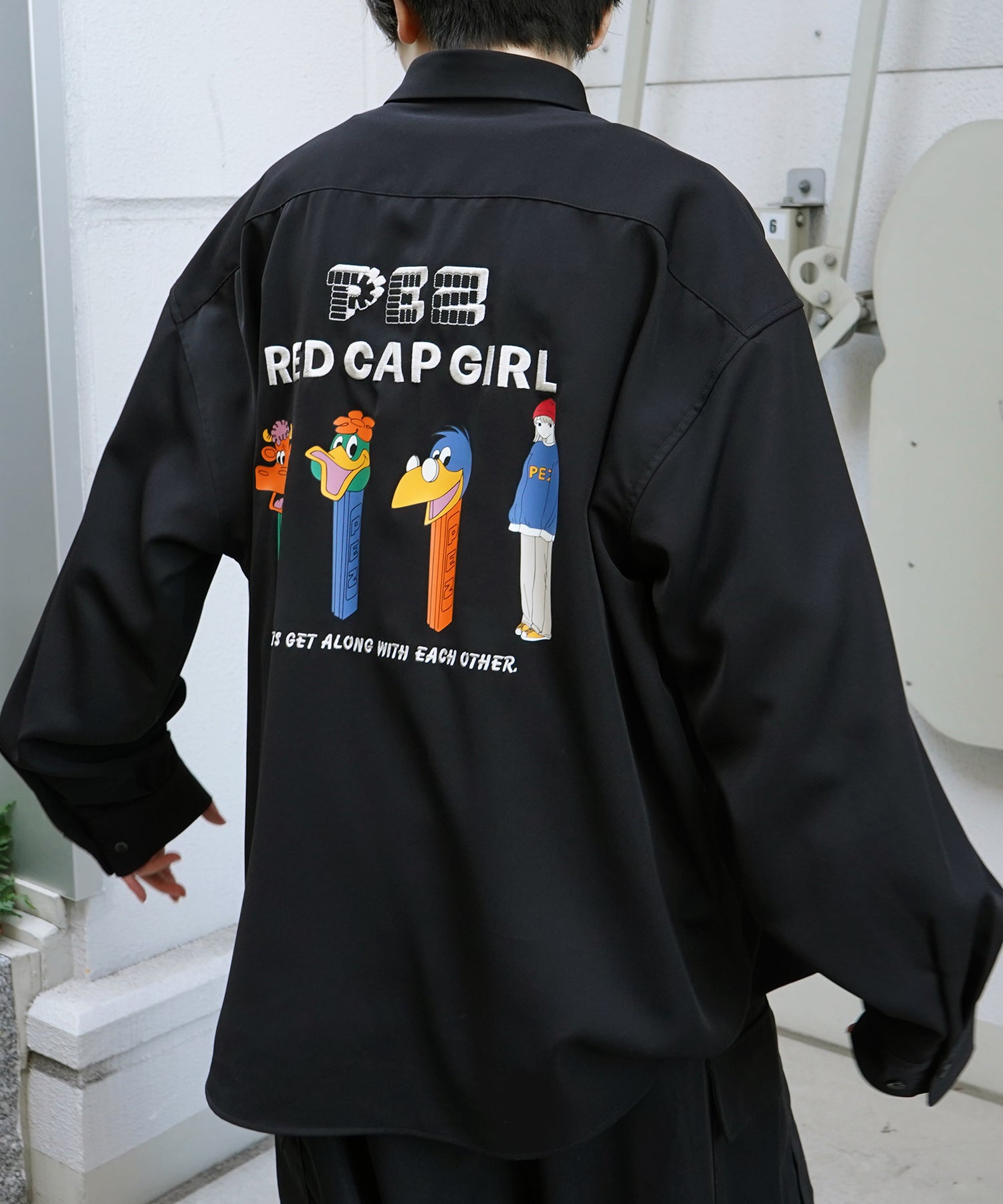【PEZ × RED CAP GIRL】コラボ 25SS 無地 / クレリック配色 長袖ビッグシルエットシャツ