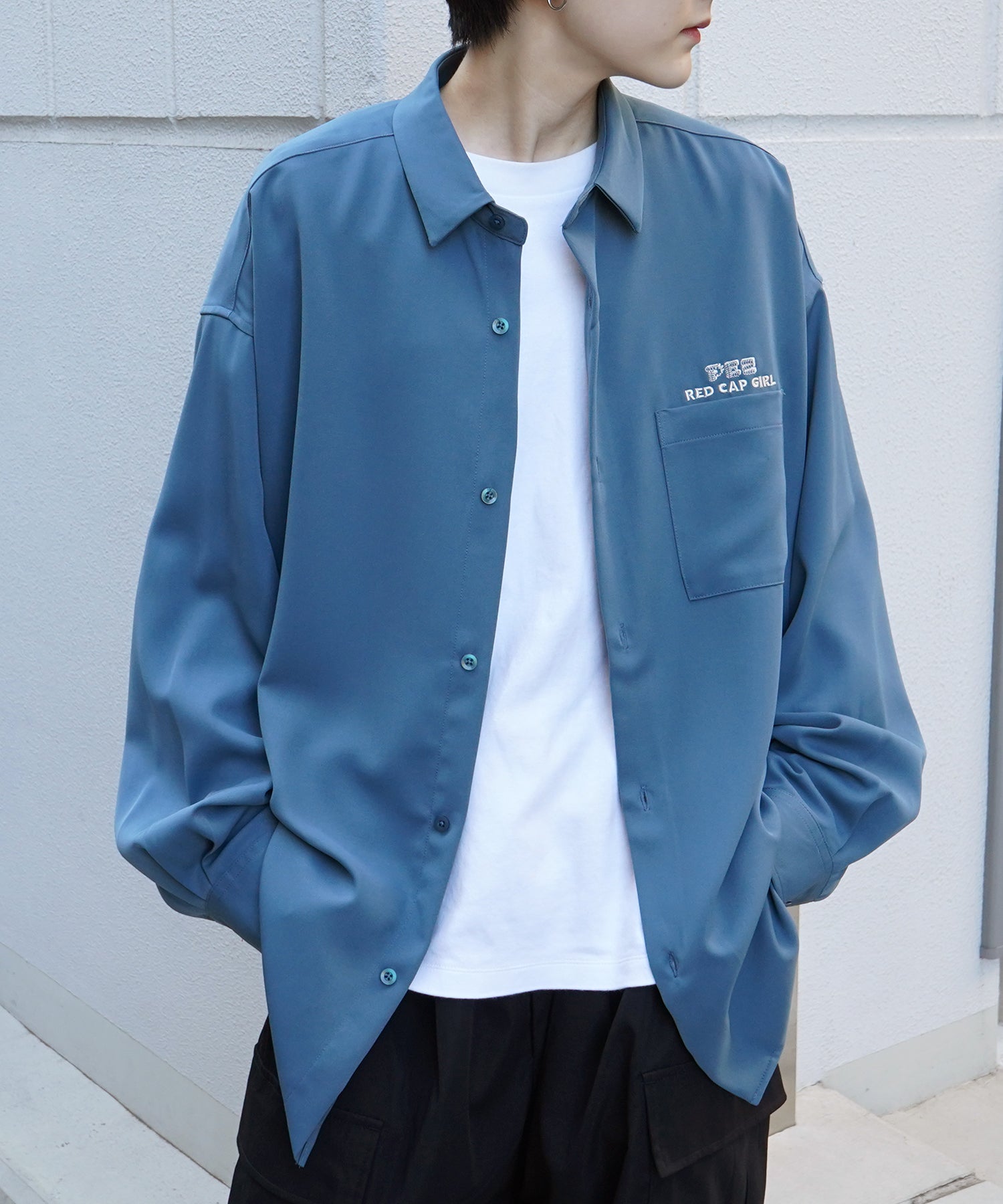 【PEZ × RED CAP GIRL】コラボ 25SS 無地 / クレリック配色 長袖ビッグシルエットシャツ