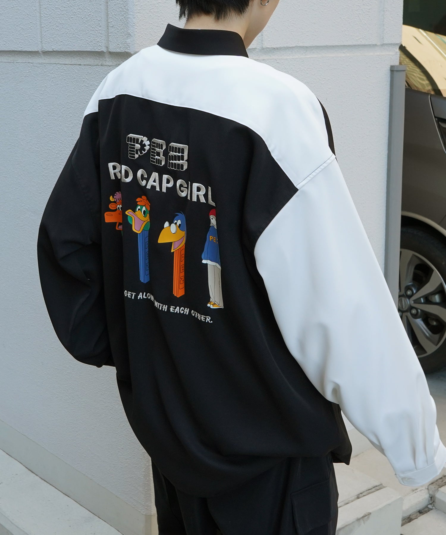 【PEZ × RED CAP GIRL】コラボ 25SS 無地 / クレリック配色 長袖ビッグシルエットシャツ