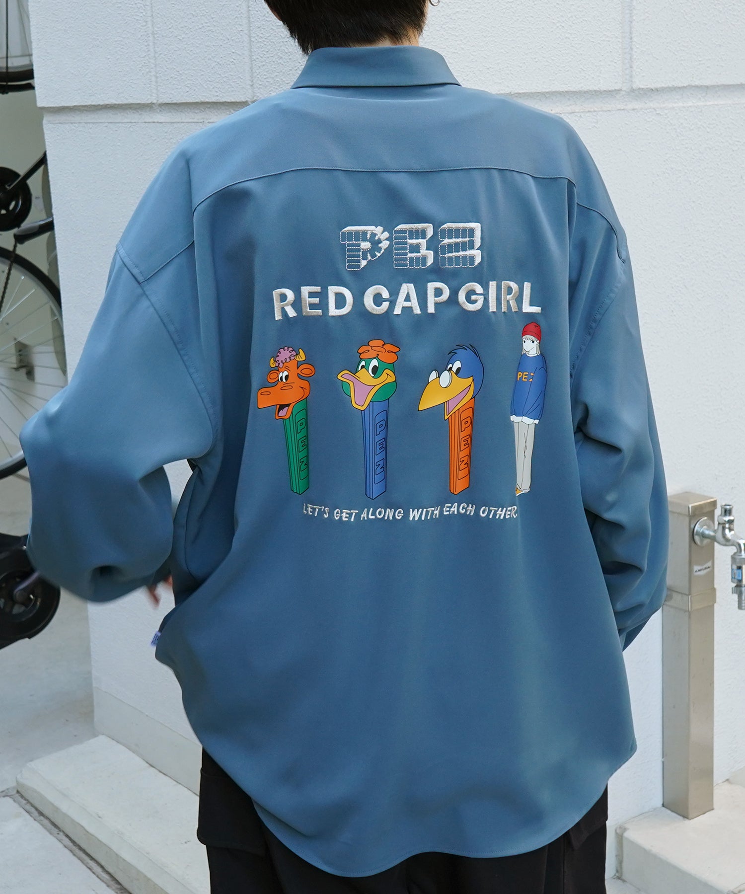 【PEZ × RED CAP GIRL】コラボ 25SS 無地 / クレリック配色 長袖ビッグシルエットシャツ