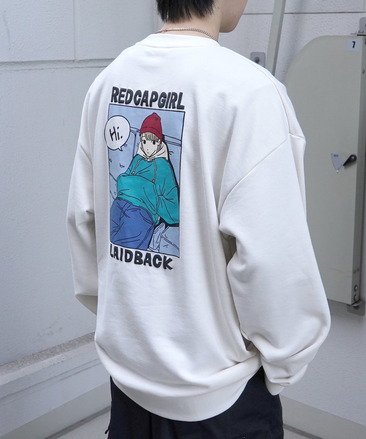 【RED CAP GIRL】25SS ビッグシルエット フロント発泡プリント プルオーバースウェット