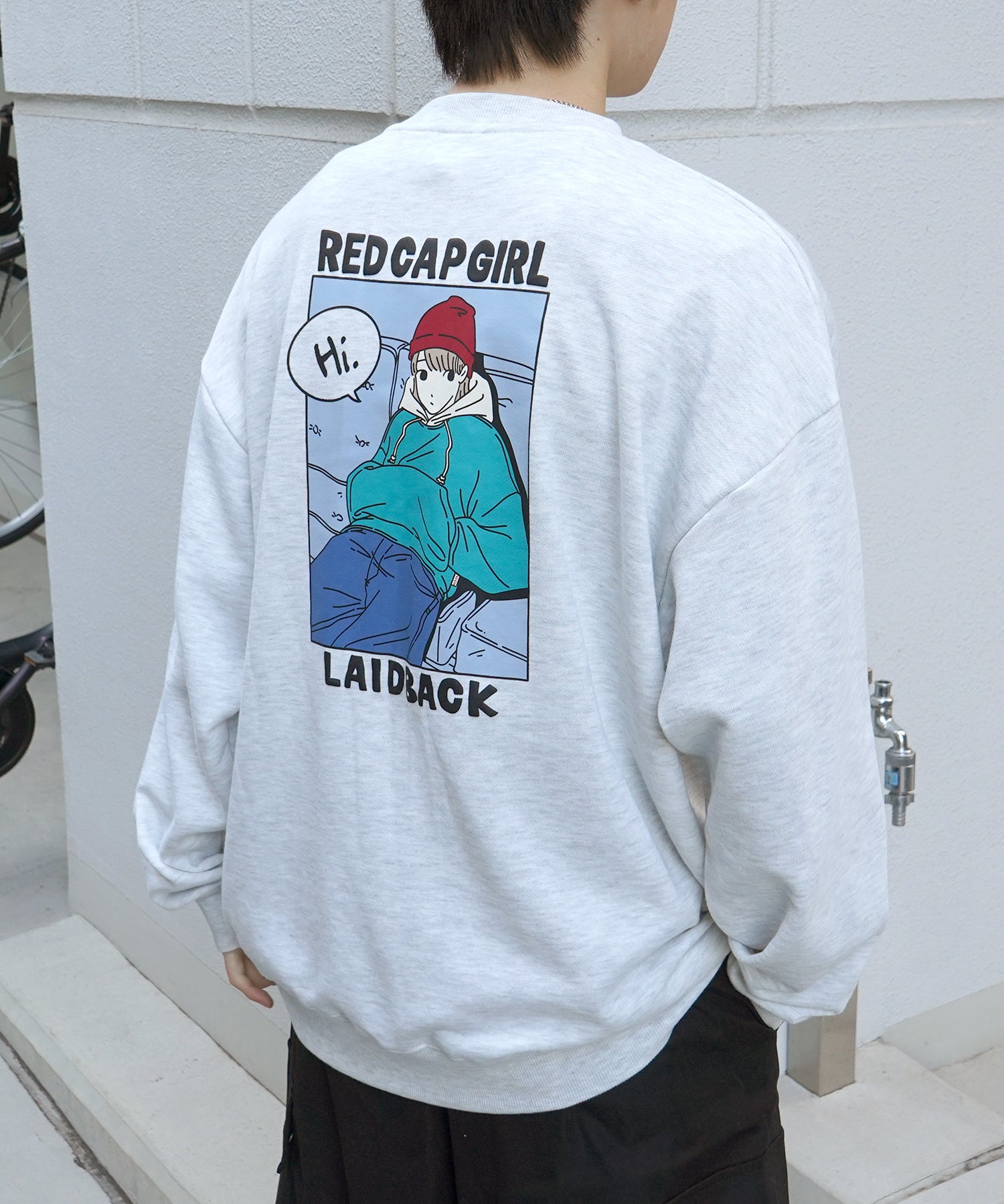 【RED CAP GIRL】25SS ビッグシルエット フロント発泡プリント プルオーバースウェット